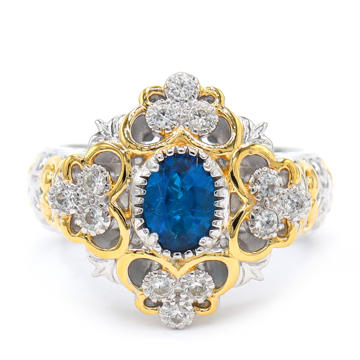 Gems en Vogue 24K Palladium Silver 1.15ctw Neon Apatite & White Zircon Ring