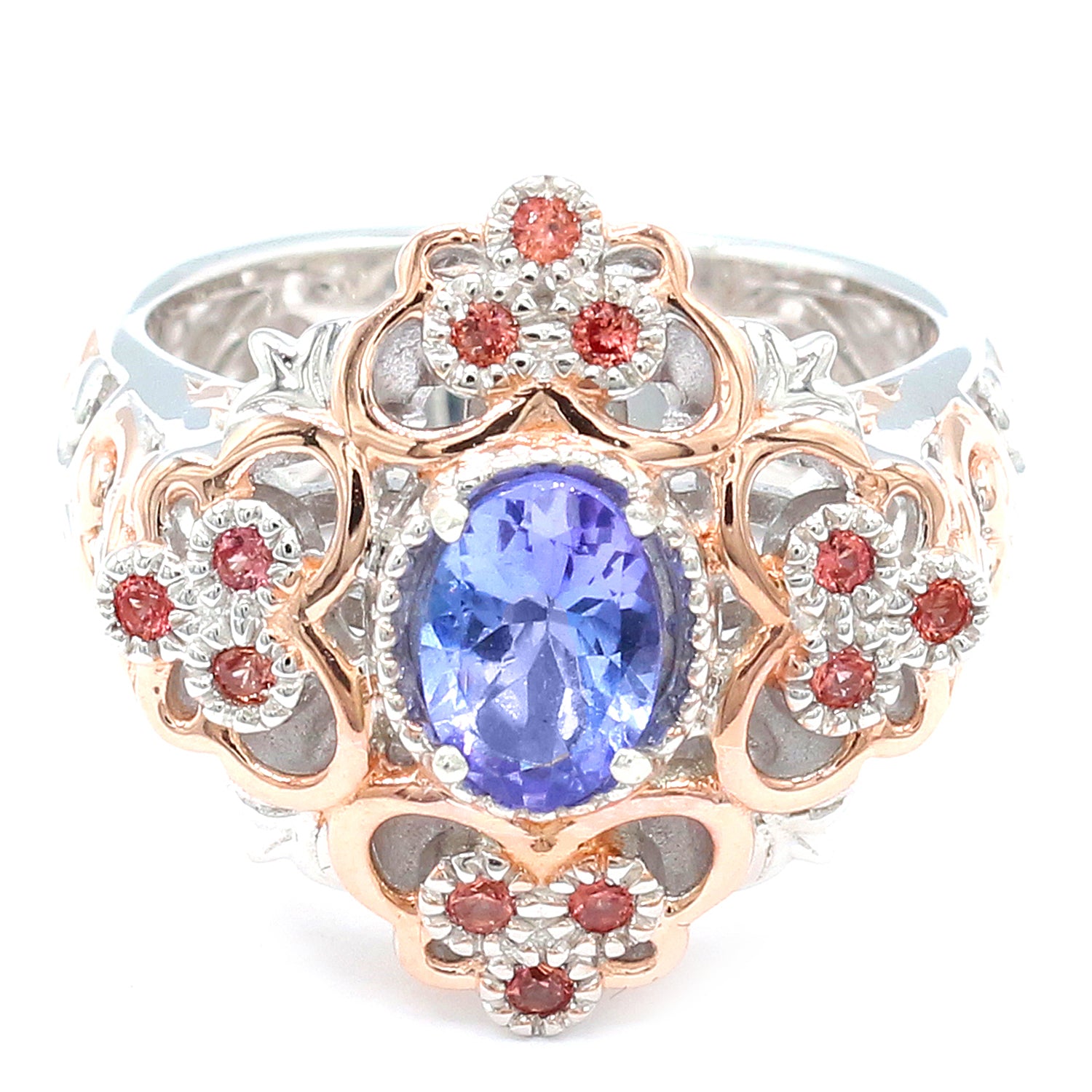 Gems en Vogue 1.00ctw Tanzanite & Padparadscha Sapphire Ring