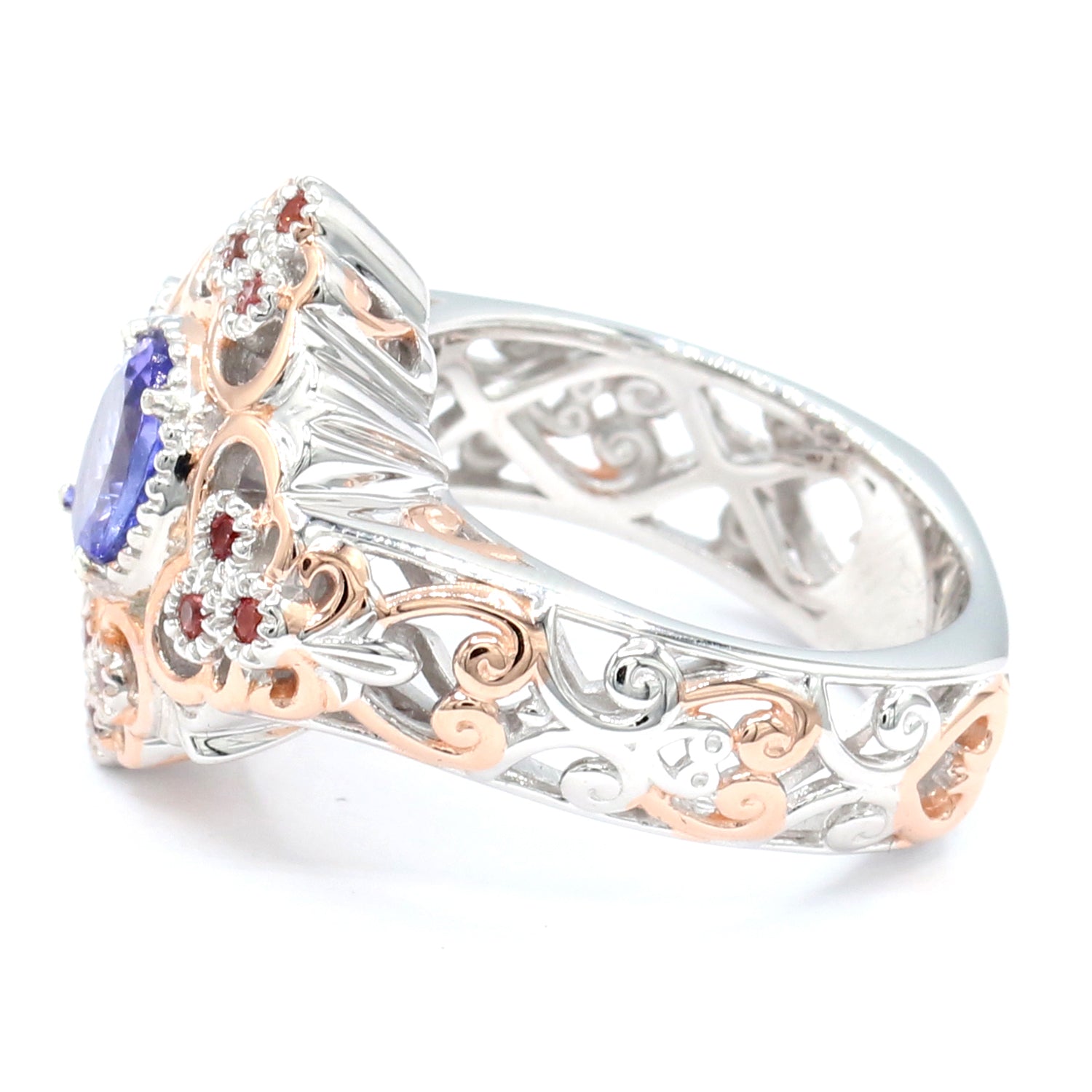 Gems en Vogue 1.00ctw Tanzanite & Padparadscha Sapphire Ring