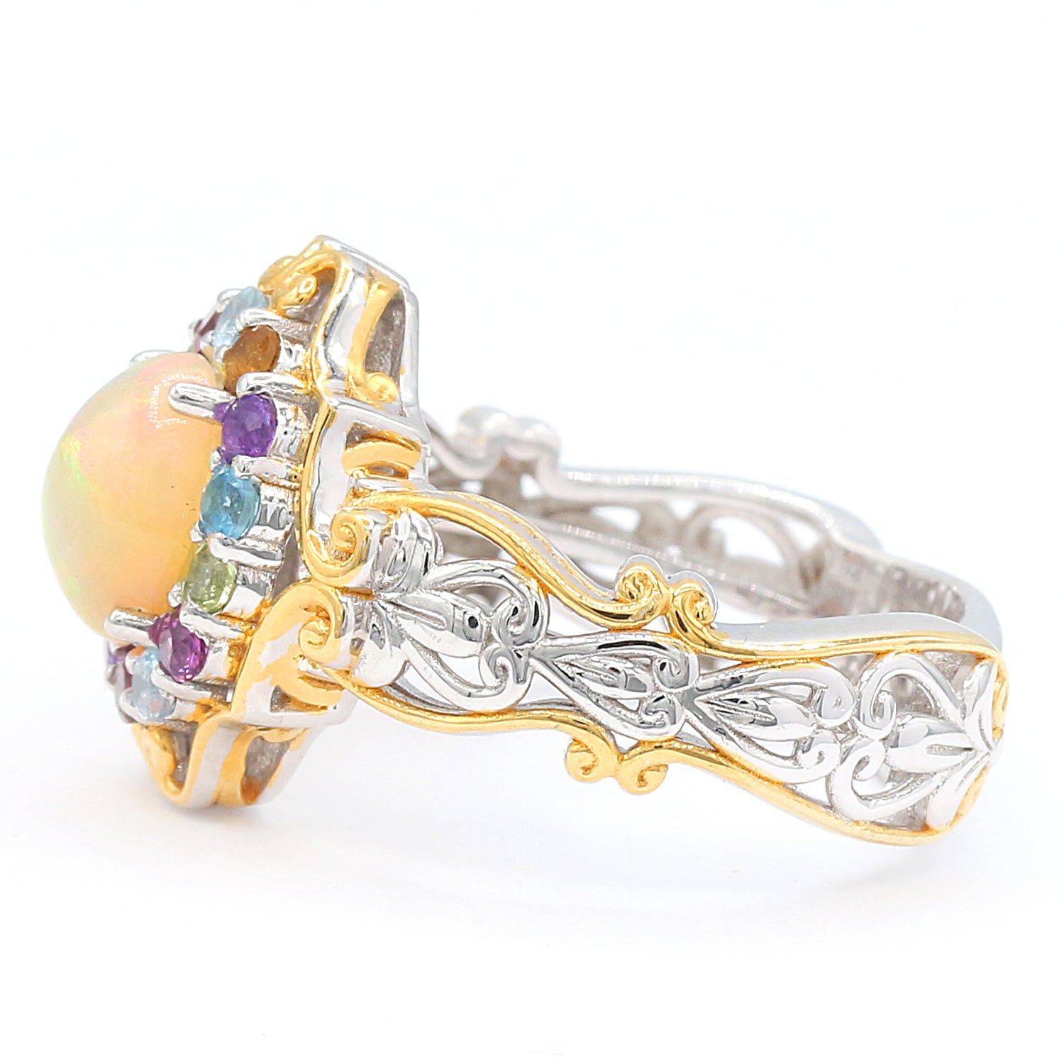 Gems en Vogue Ethiopian Opal & Multi Gemstones Halo Ring