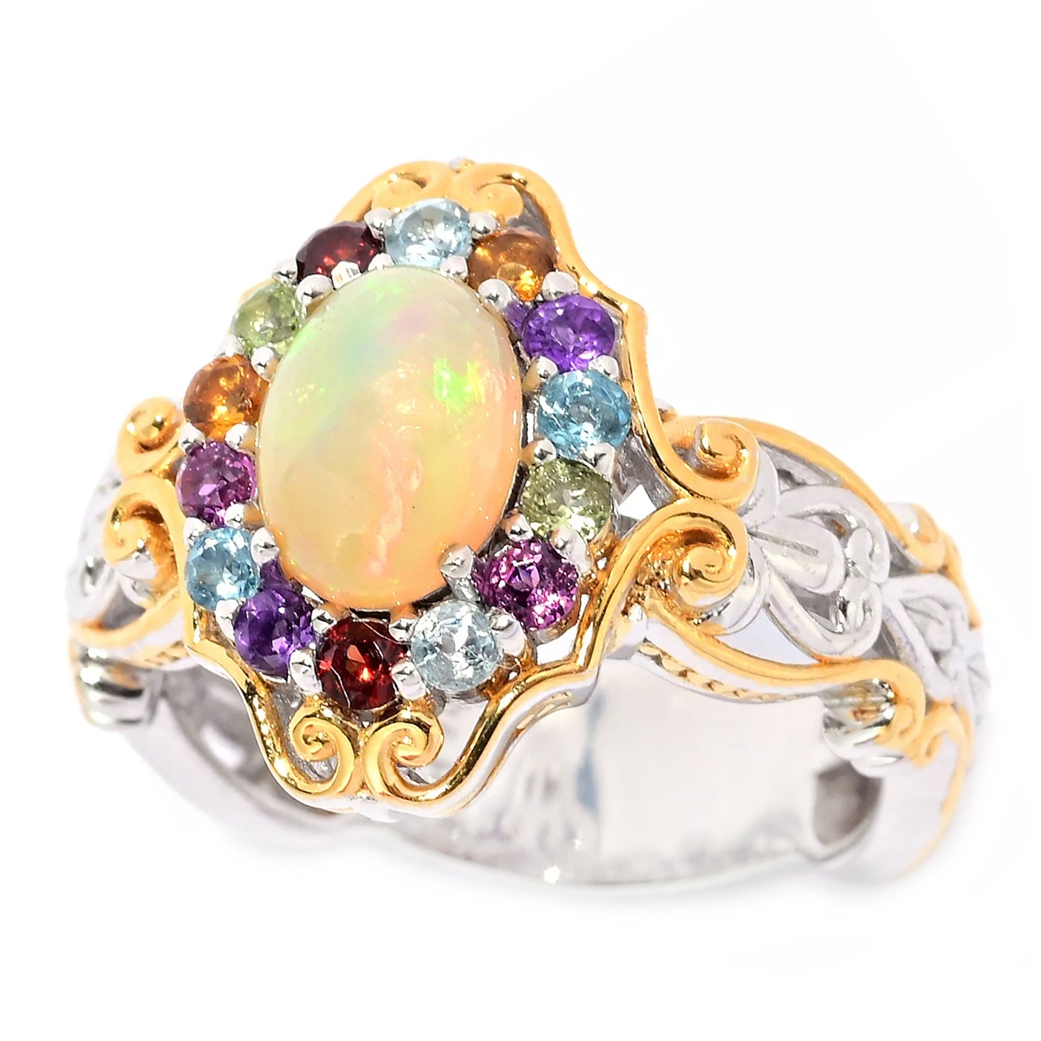 Gems en Vogue Ethiopian Opal & Multi Gemstones Halo Ring