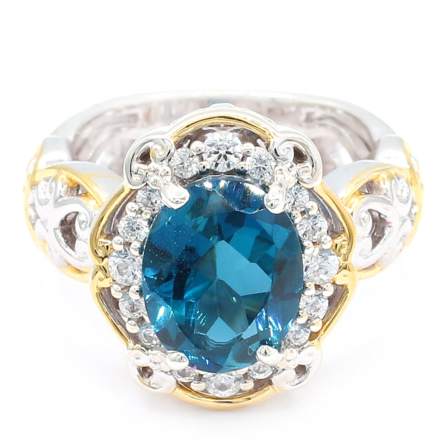 Gems en Vogue 4.20ctw London Blue Topaz & White Zircon Halo Ring
