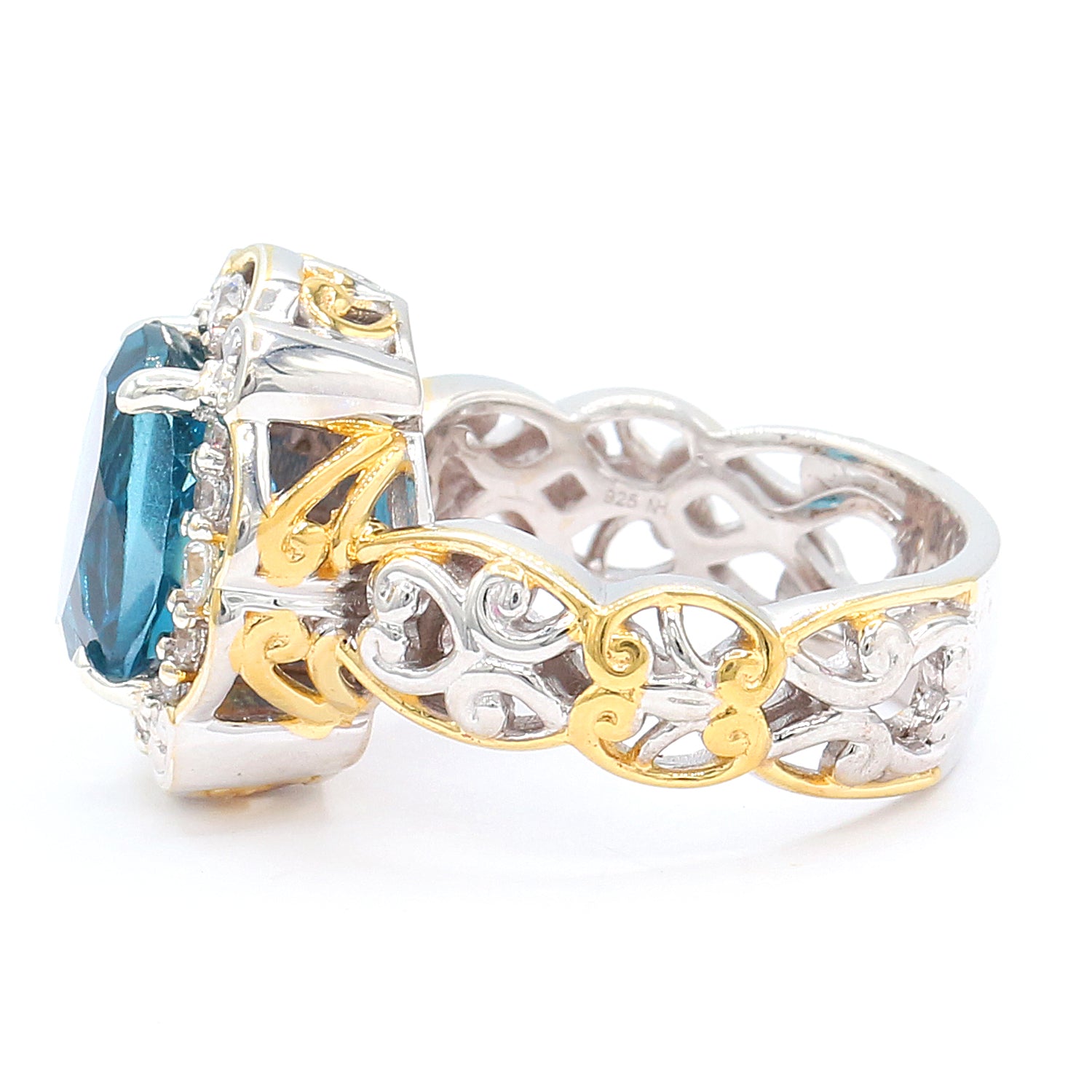 Gems en Vogue 4.20ctw London Blue Topaz & White Zircon Halo Ring