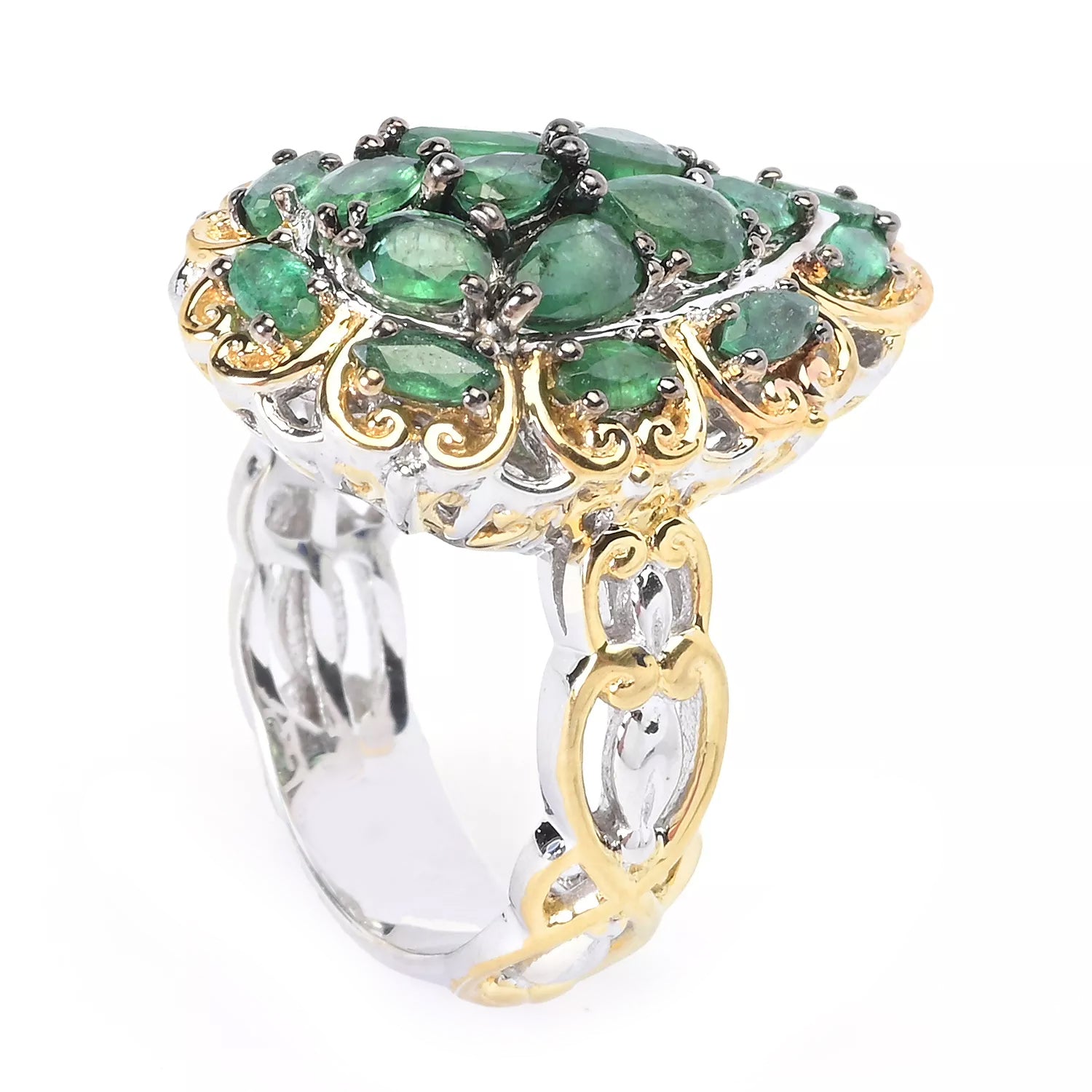 Gems en Vogue 1.91ctw Grizzly Emerald Cluster Ring