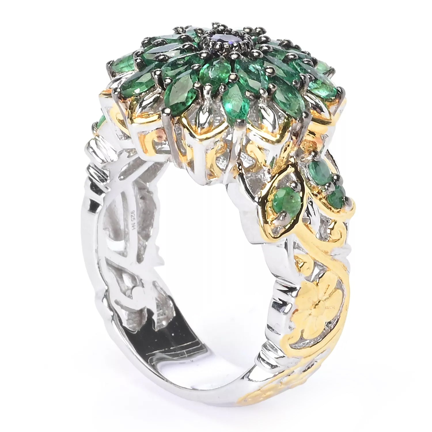 Gems en Vogue 1.64ctw Grizzly Emerald & Tanzanite Flower Ring