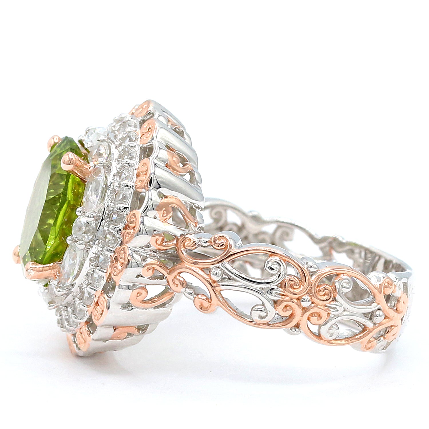Gems en Vogue 4.88ctw Millennium Cut Peridot & White Zircon Double Halo Ring