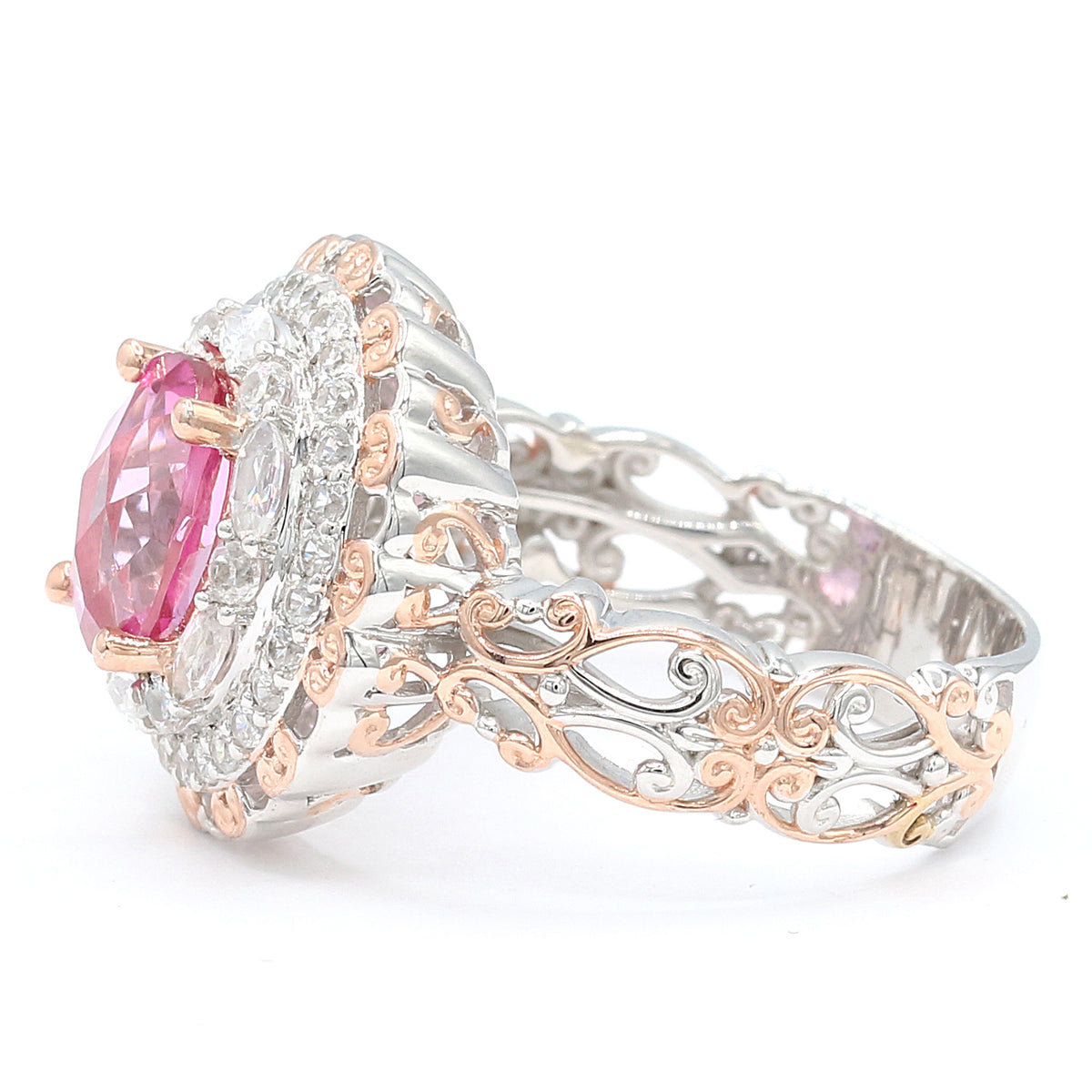 Bague double halo Gems en Vogue en topaze rose et zircon blanc de 5,63 carats