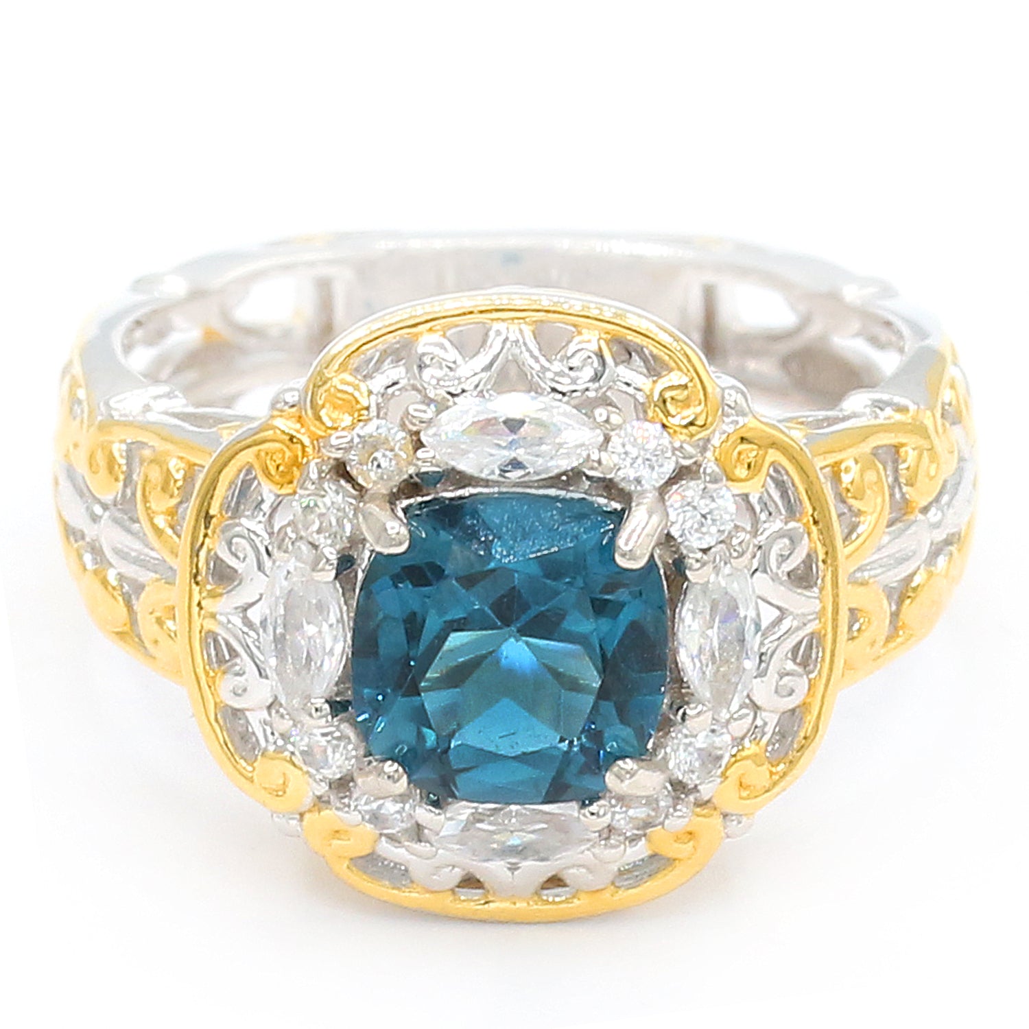 Gems en Vogue 2.36ctw London Blue Topaz & White Zircon Halo Ring
