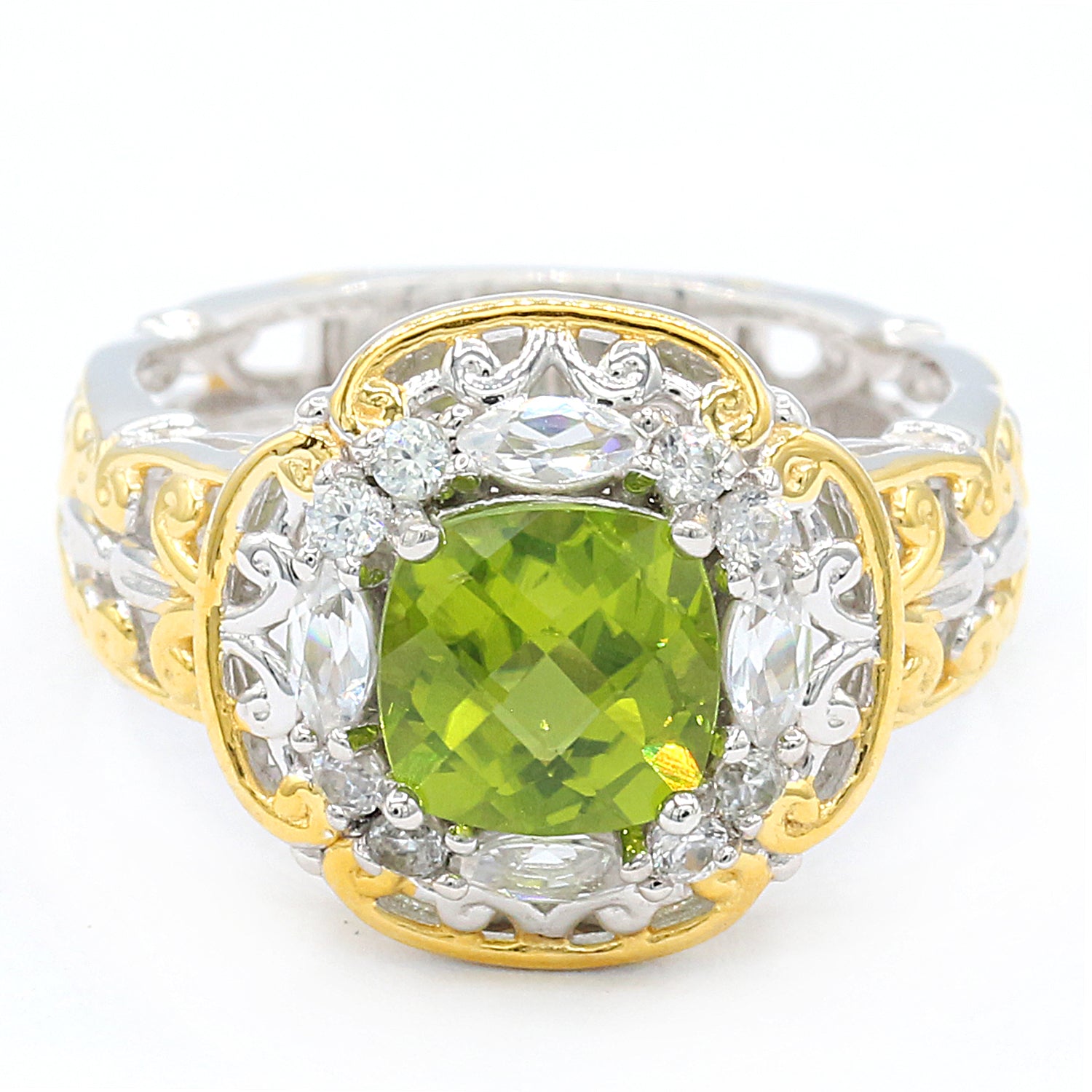 Gems en Vogue 2.16ctw Peridot & White Zircon Ring