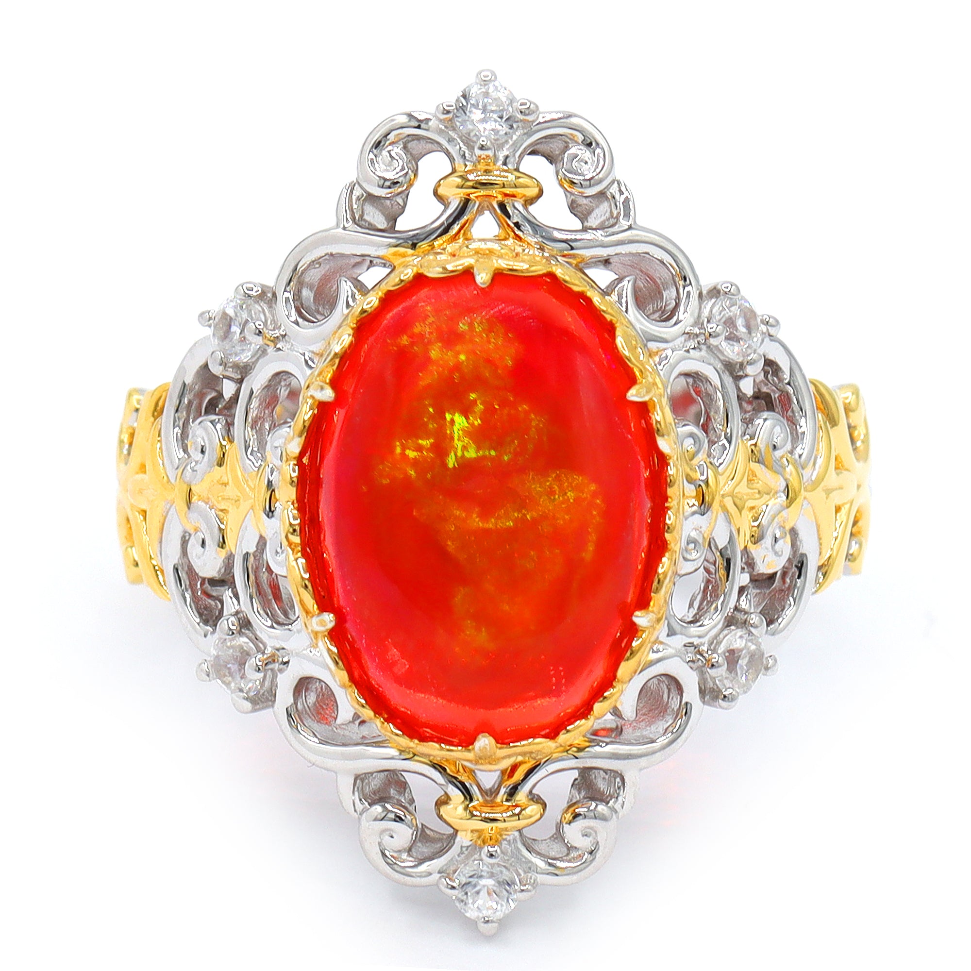 Couture Gems One-of-a-Kind 24K Palladium Silver 4.16ctw Neon Orange Opal & White Zircon Ring