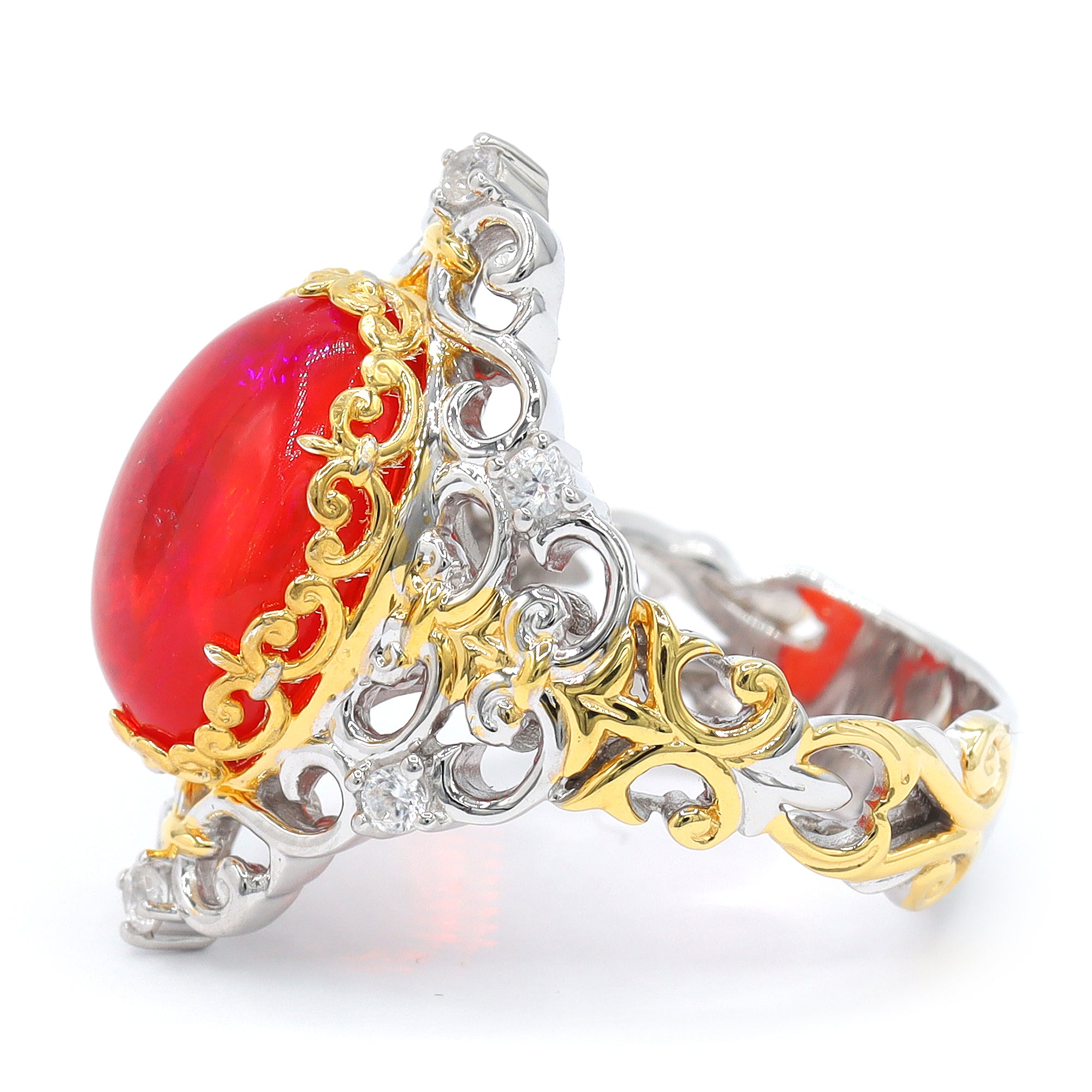 Couture Gems One-of-a-Kind 24K Palladium Silver 4.16ctw Neon Orange Opal & White Zircon Ring