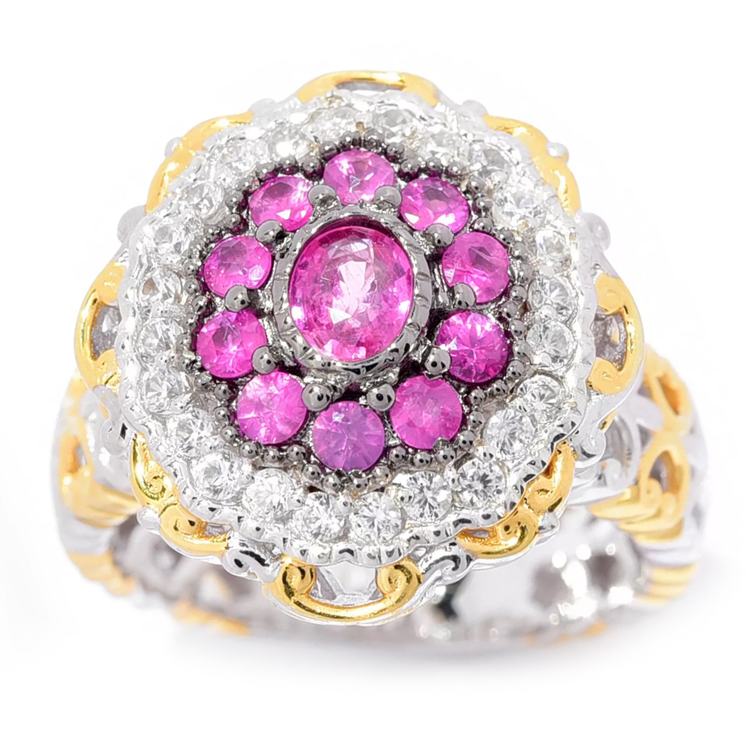 Gems en Vogue 1.50ctw Burmese Ruby & White Zircon Ring