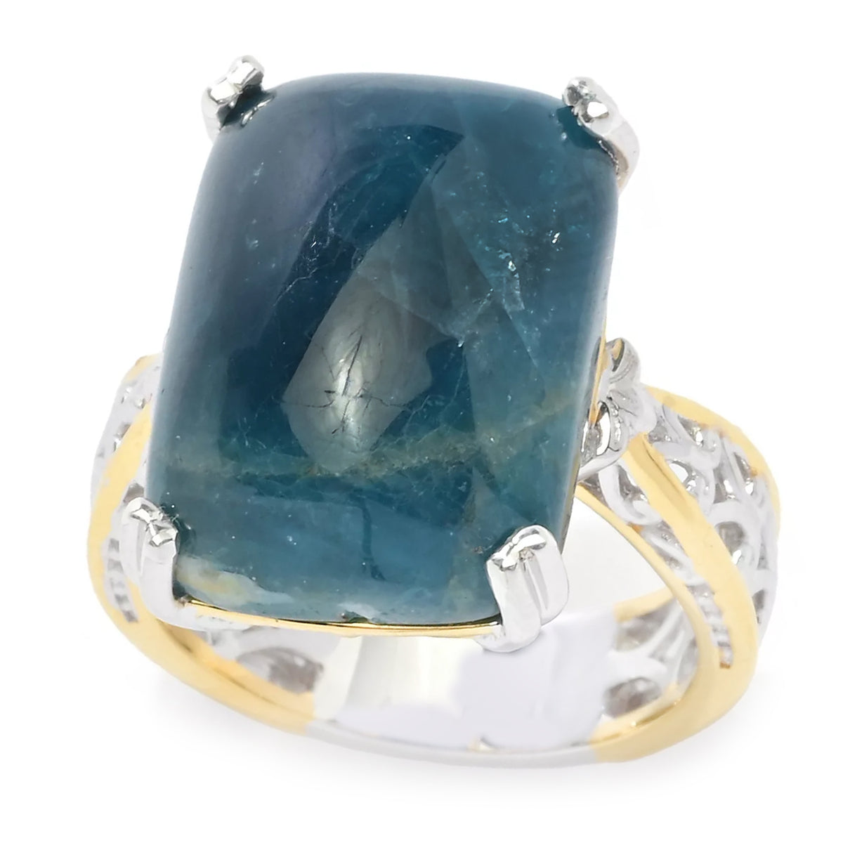 Gems en Vogue 24K Palladium Silver Cushion Shape Blue Apatite Ring