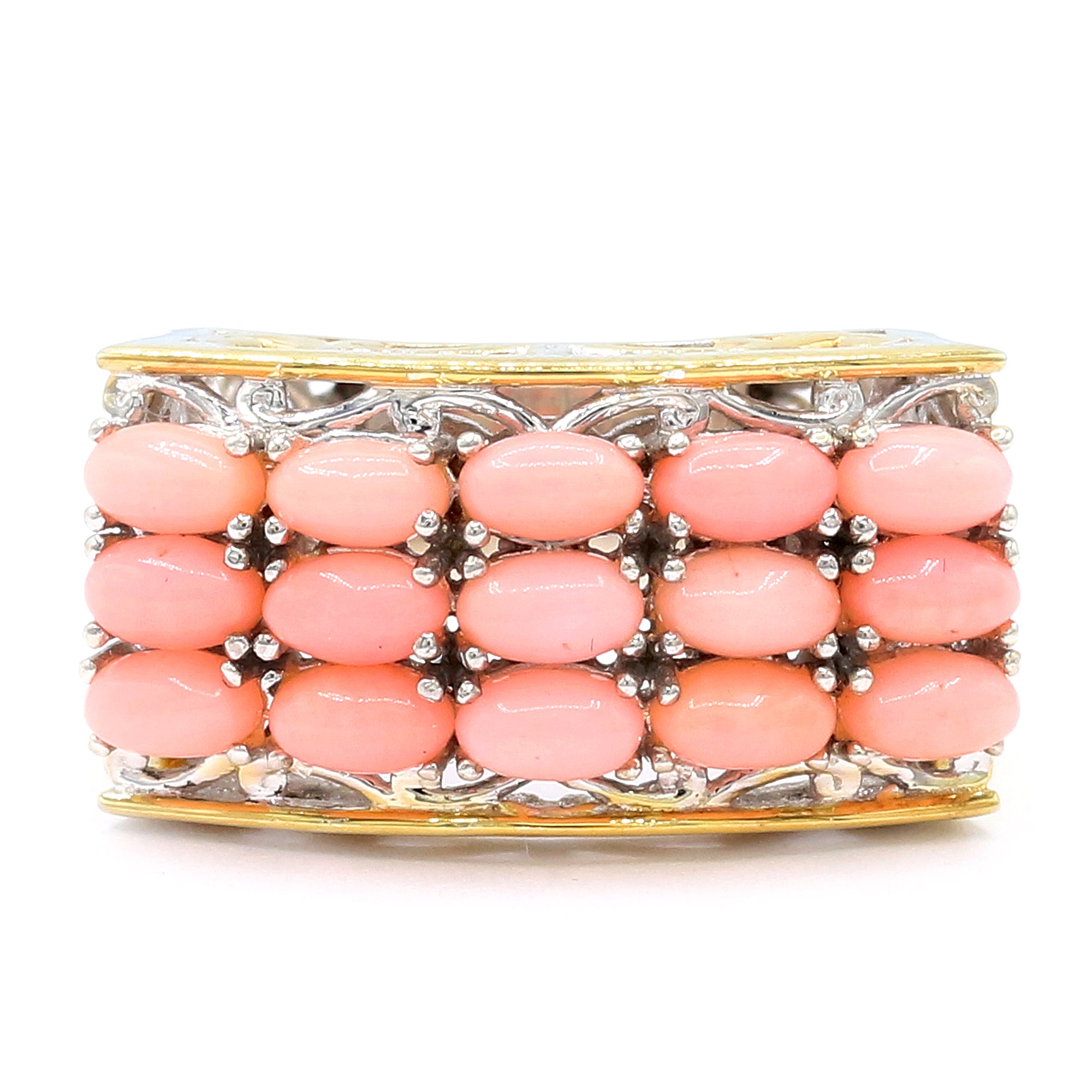 Gems en Vogue One-of-a-Kind 24K Palladium Silver Pink Coral Three Row Ring