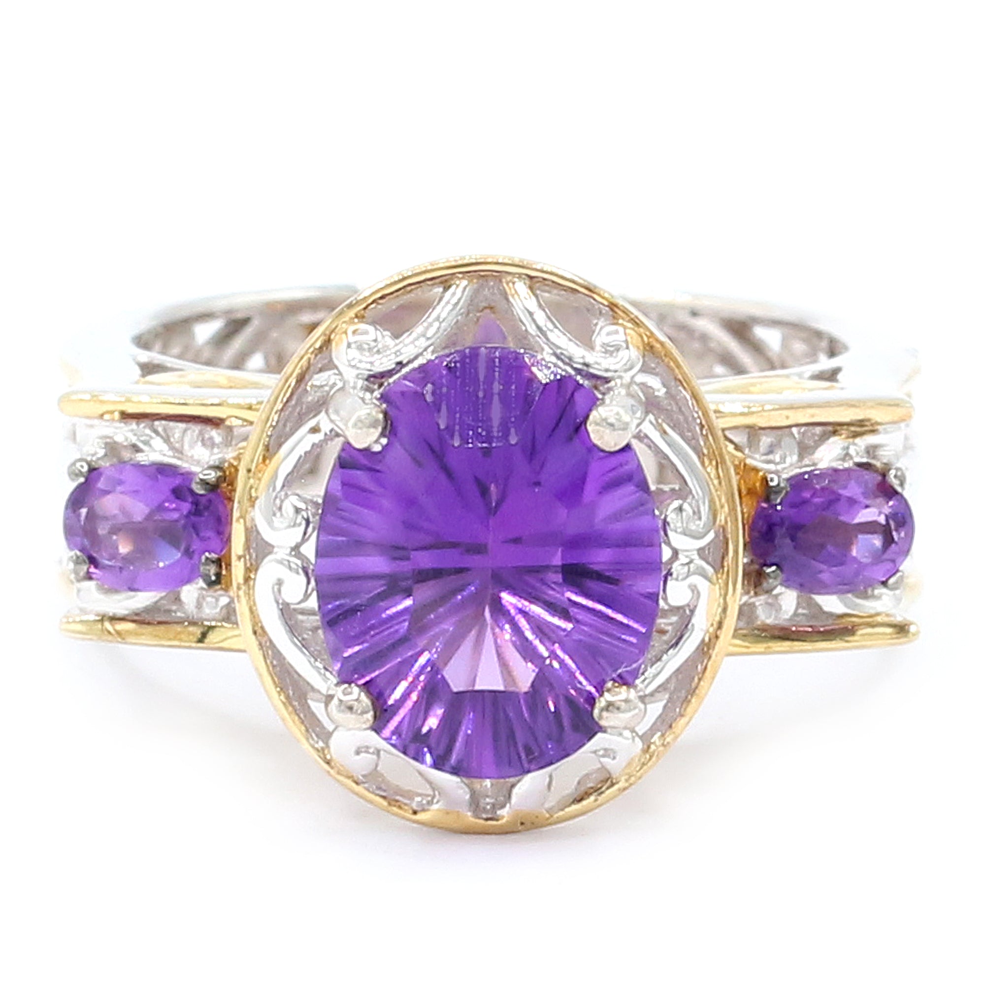 Gems en Vogue One-of-a-Kind 24K Palladium Silver 2.80ctw Millennium Cut African Amethyst Ring