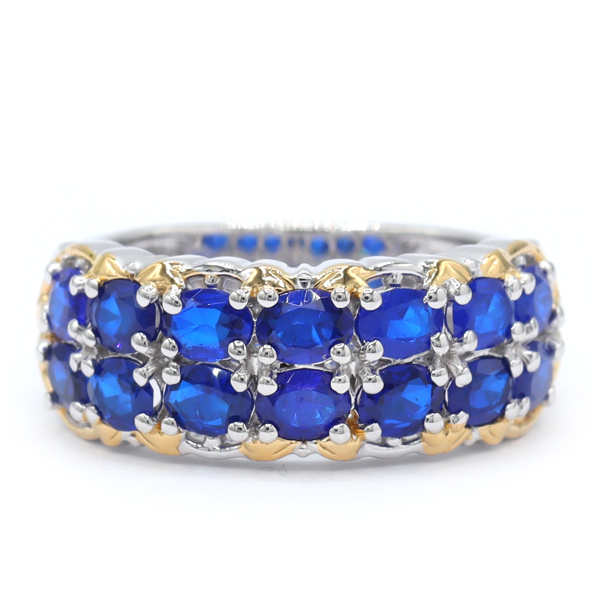 Gems en Vogue One-of-a-Kind 24K Palladium Silver 2.38ctw Cobalt Blue Spinel Double Row Ring