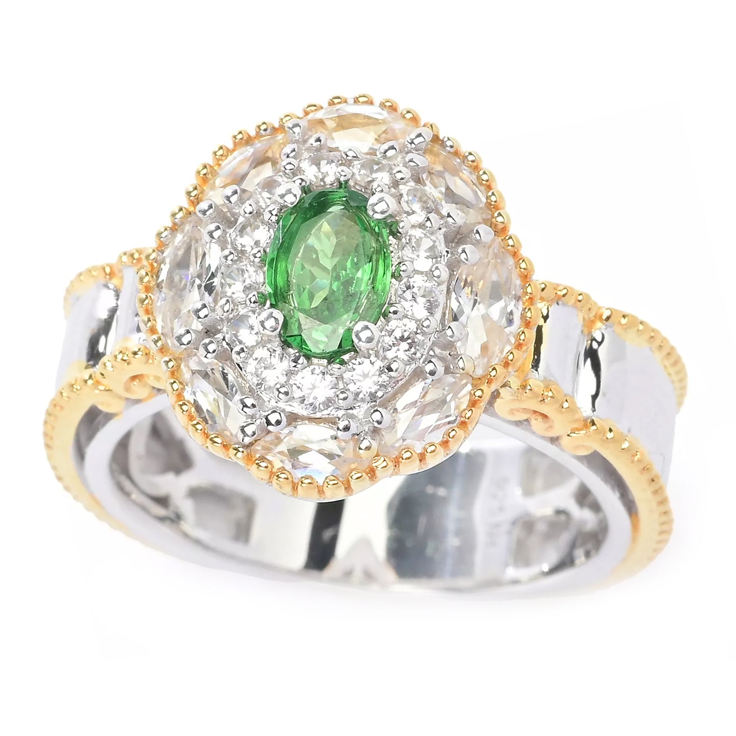 Gems en Vogue 1.82ctw Tsavorite Garnet & White Zircon Double Halo Ring