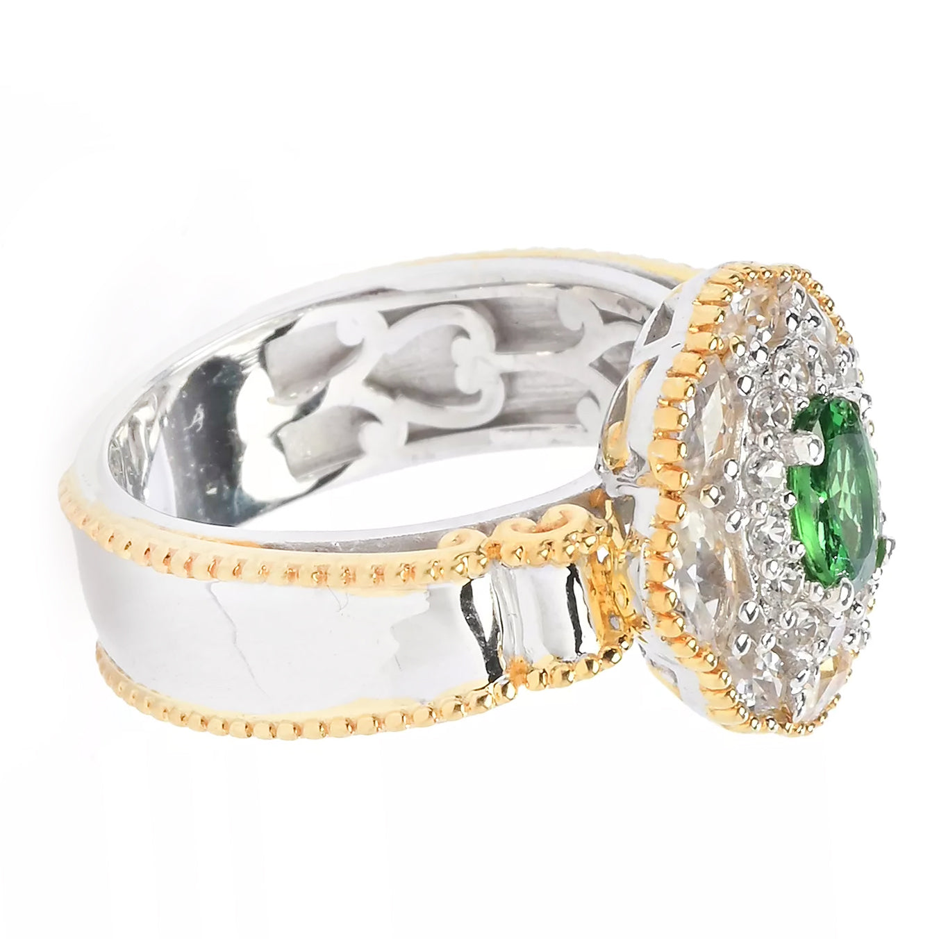 Gems en Vogue 1.82ctw Tsavorite Garnet & White Zircon Double Halo Ring