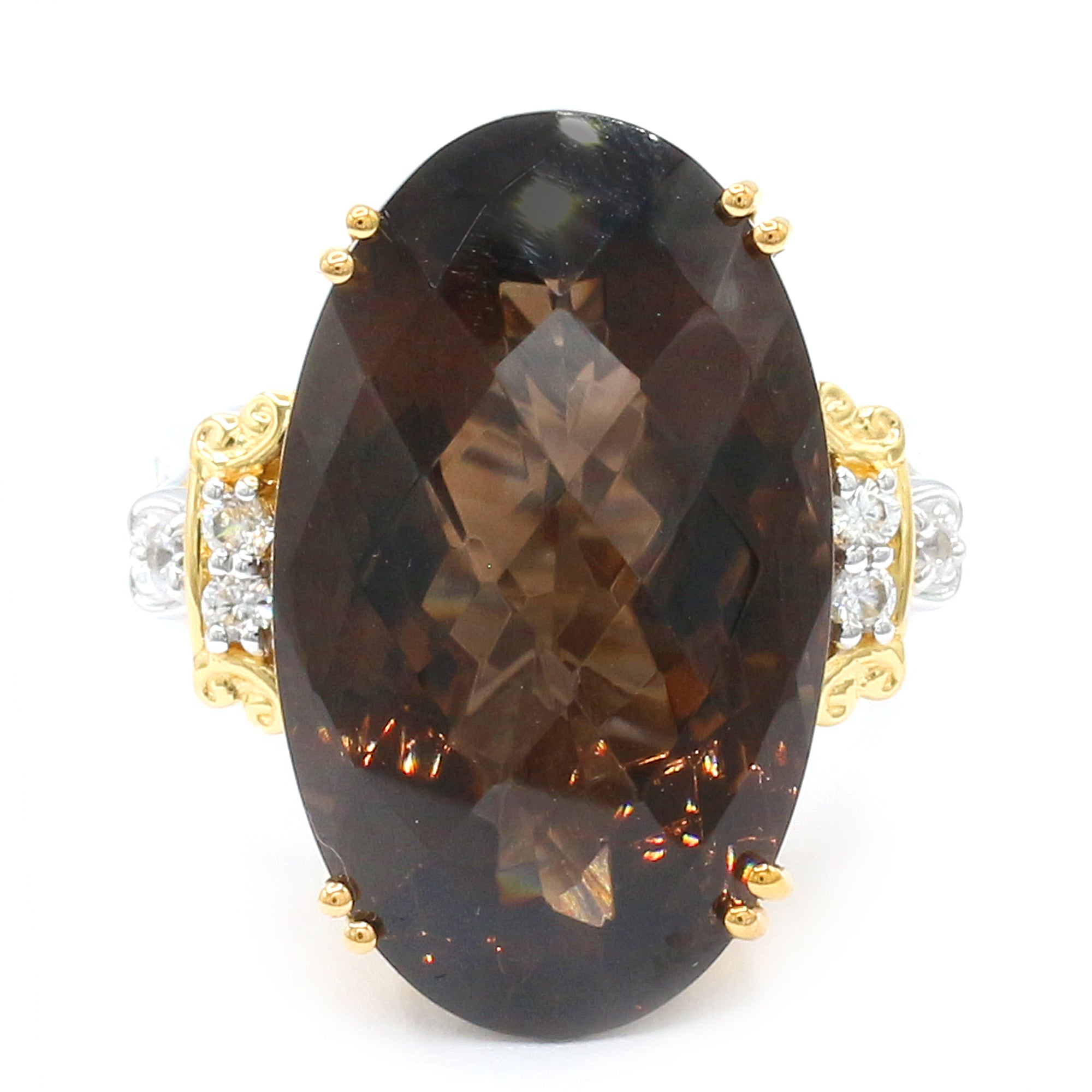 Gems en Vogue 24K Palladium Silver 21.25ctw Smoky Quartz & White Zircon Honker Ring