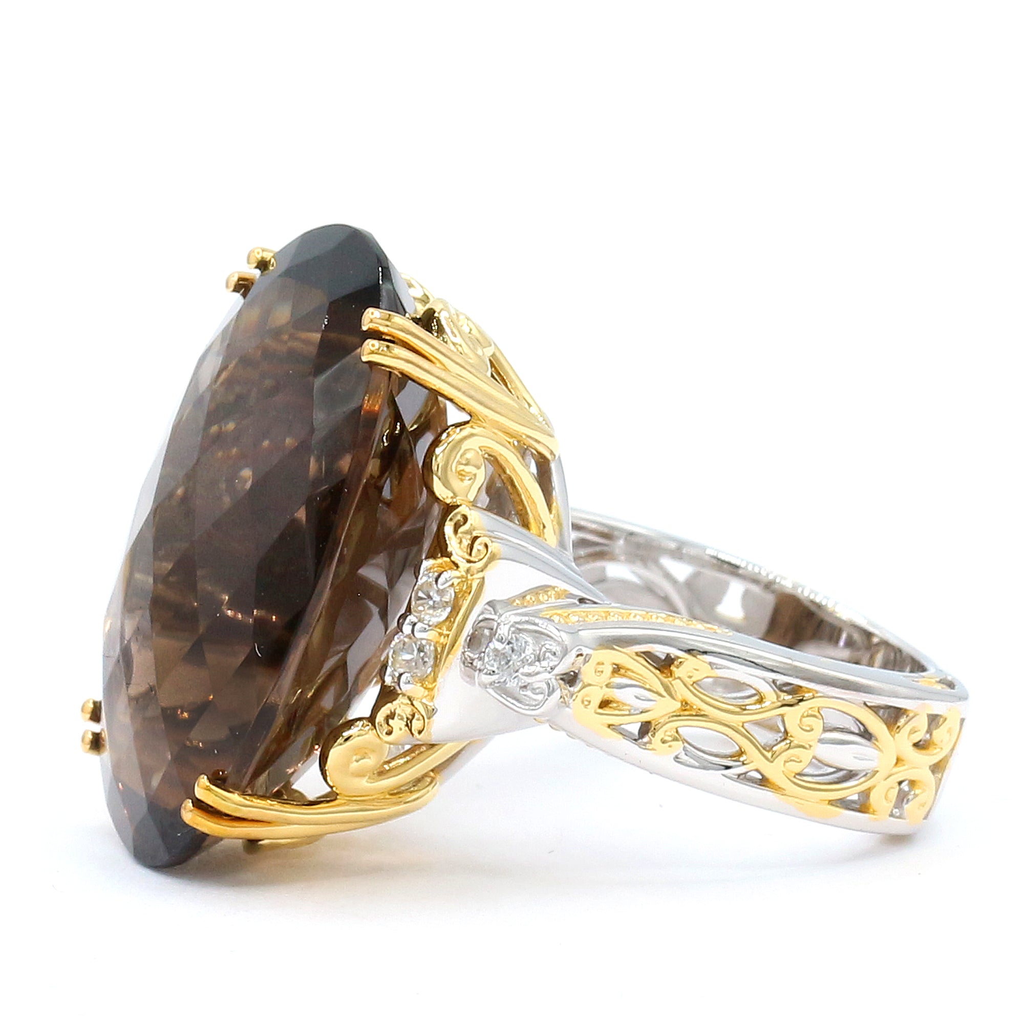 Gems en Vogue 24K Palladium Silver 21.25ctw Smoky Quartz & White Zircon Honker Ring