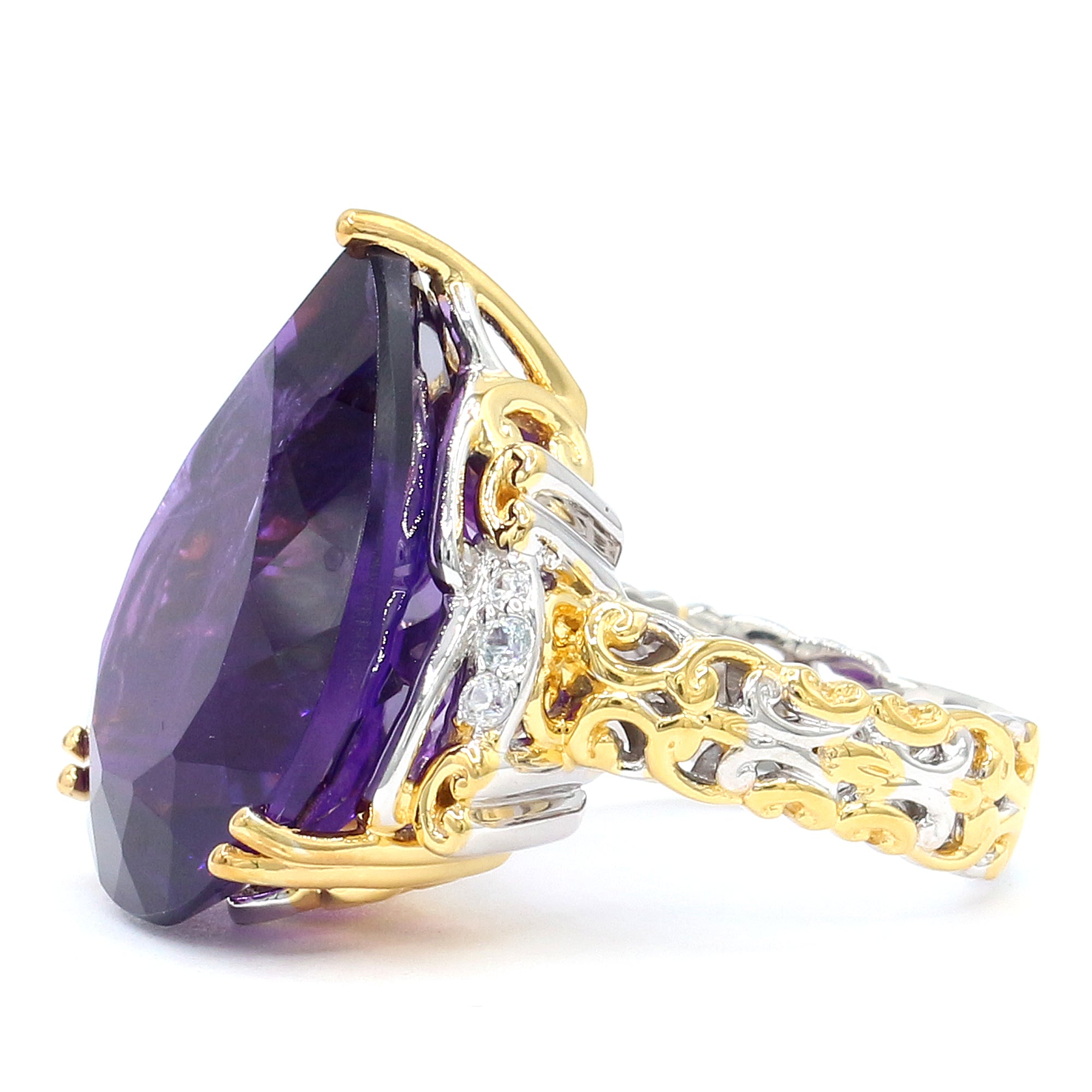 Couture Gems One-of-a-Kind 26.49ctw Tanzanian Amethyst & White Zircon Honker Ring