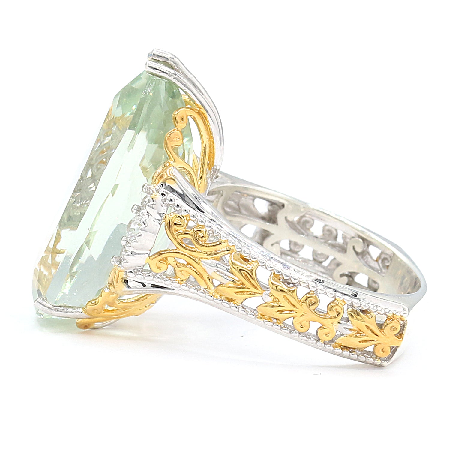Gems en Vogue 19.34ctw Pearshaped Prasiolite & White Zircon Ring