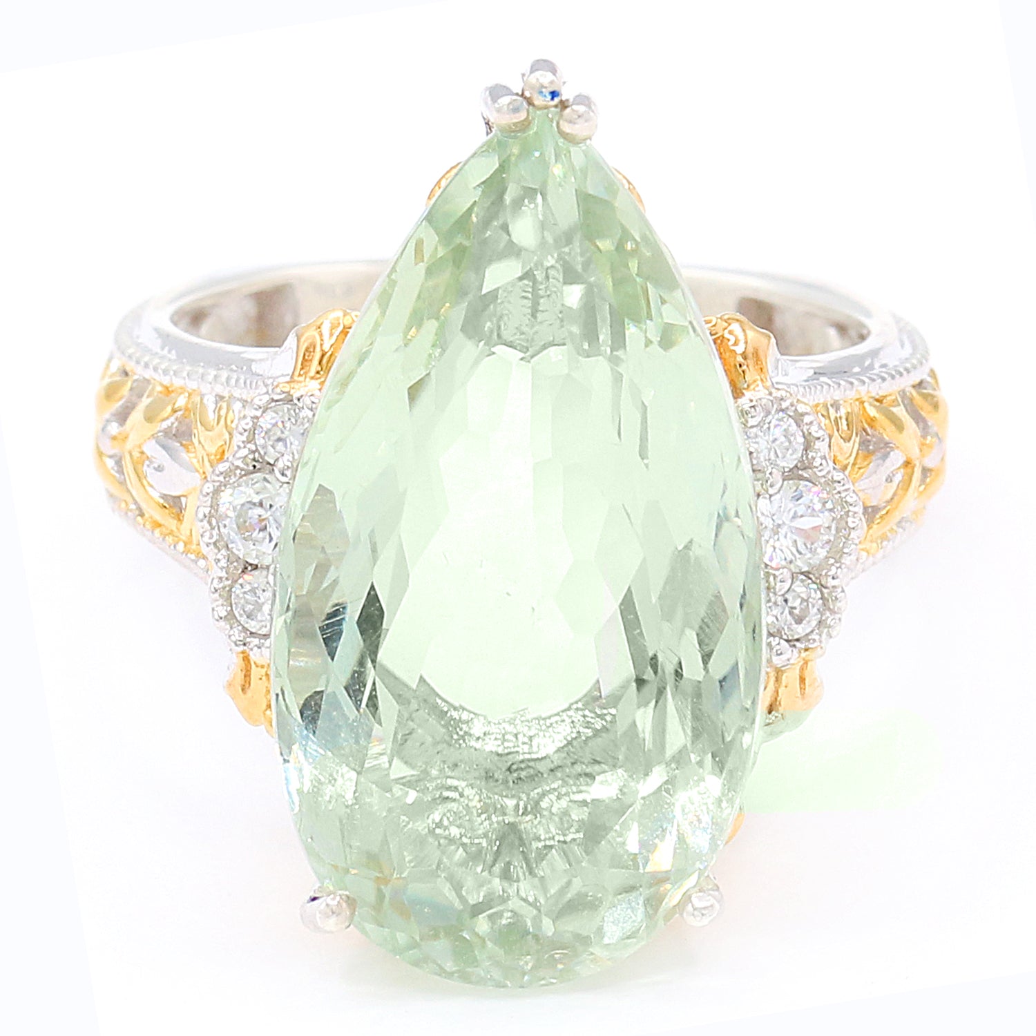 Gems en Vogue 19.34ctw Pearshaped Prasiolite & White Zircon Ring