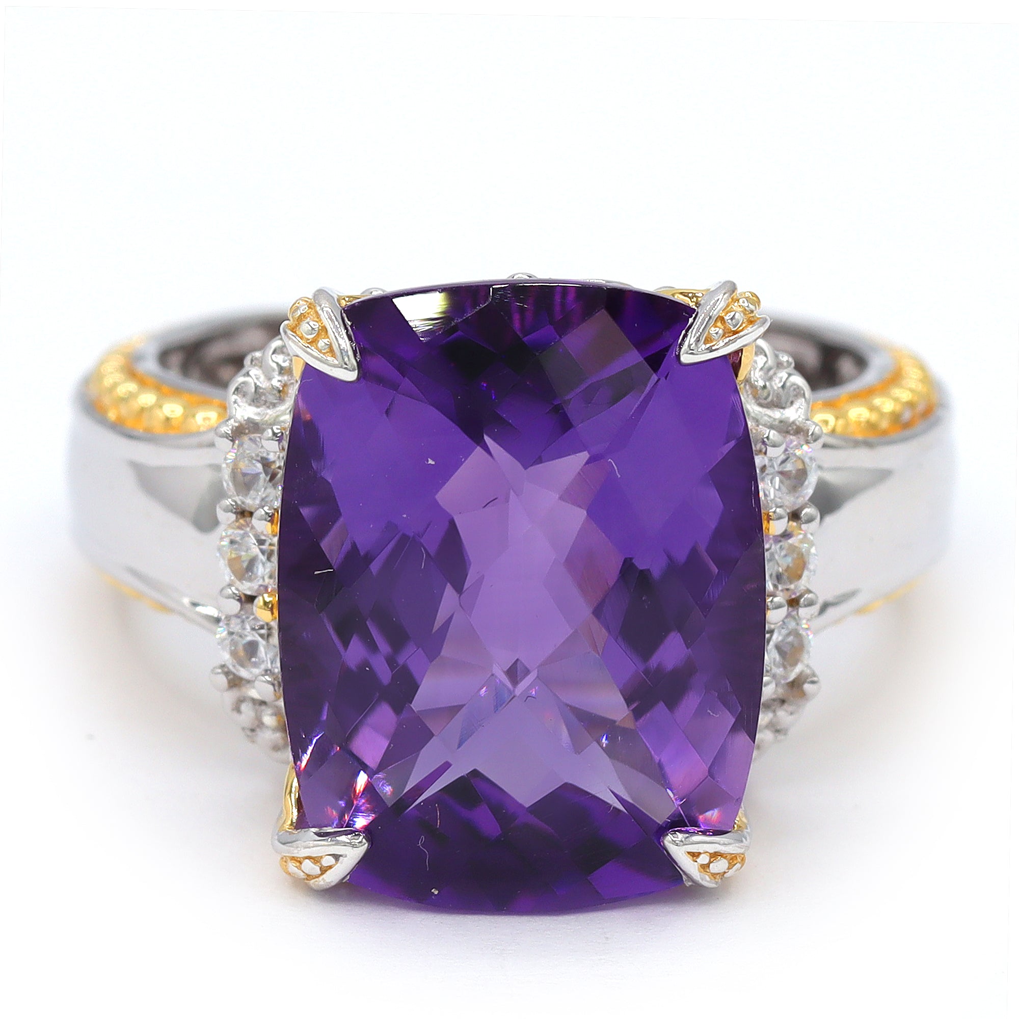 Gems en Vogue One-of-a-Kind 24K Palladium Silver 9.11ctw African Amethyst & White Zircon Ring
