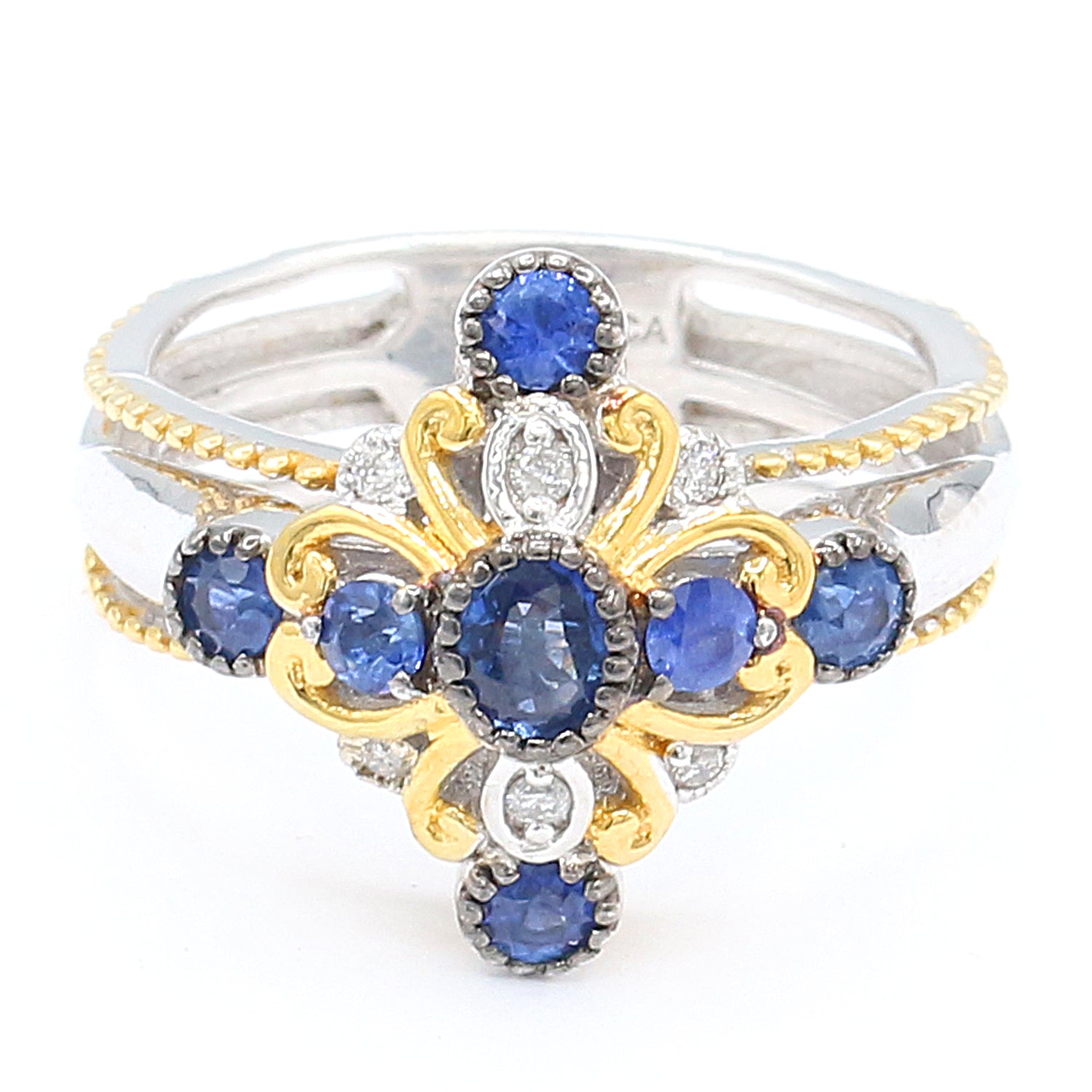 Gems en Vogue 0.79ctw Blue Sapphire & Diamond Ring