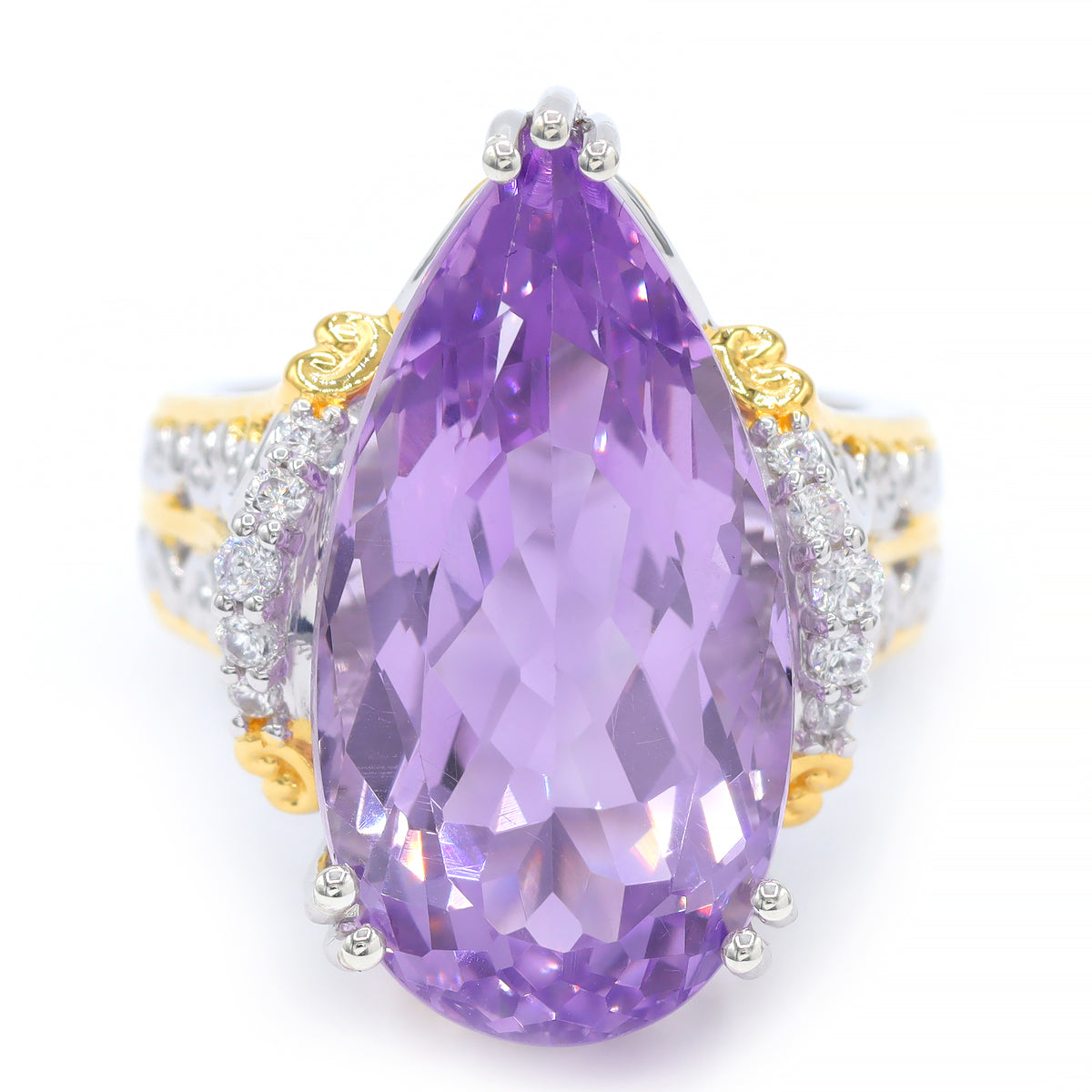Bague Gems en Vogue en argent rhodié 18K, améthyste rose taille coussin de 4,03 carats et zircons blancs
