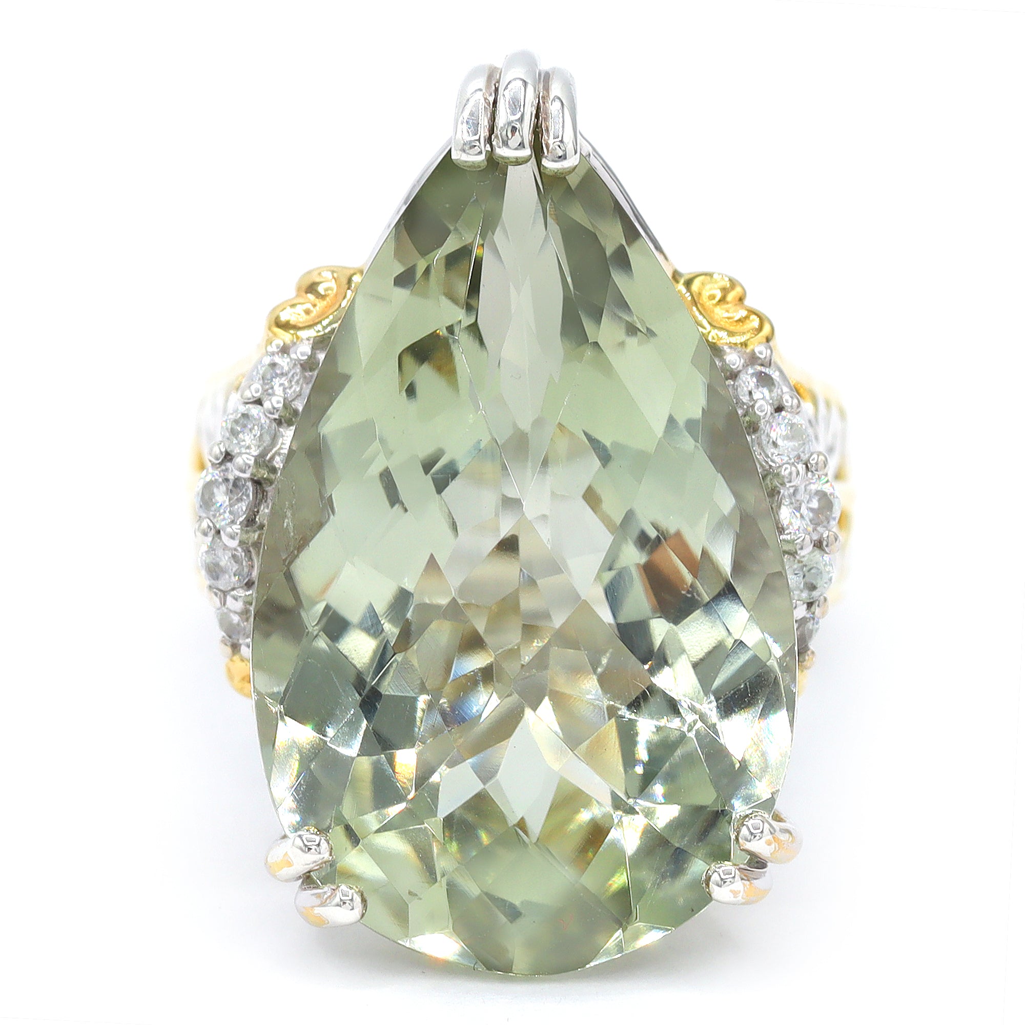 Gems en Vogue 24K Palladium Silver 20.40ctw Prasiolite & White Zircon Honker Ring