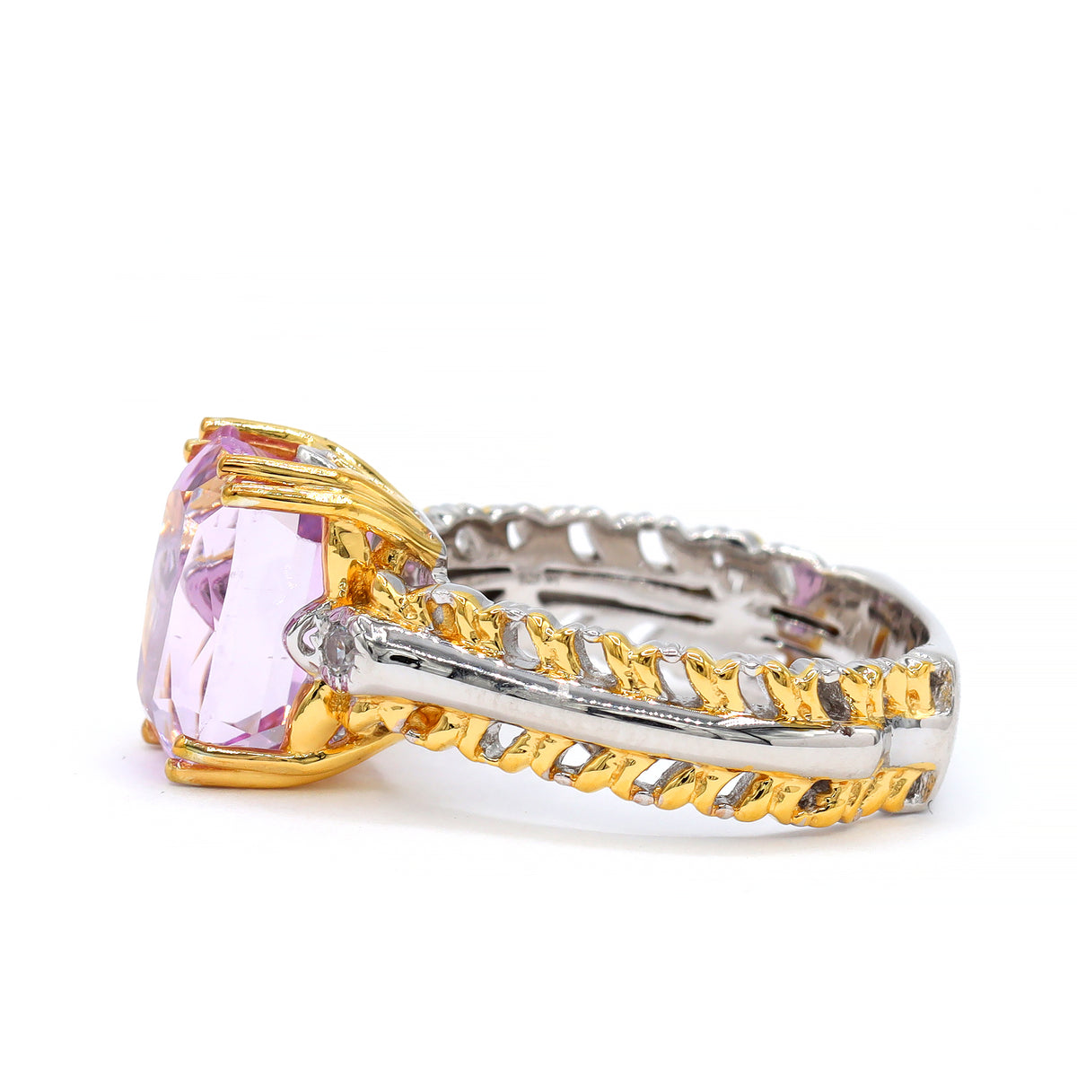 Gems en Vogue One-of-a-Kind 24K Palladium Silver 7.47ctw Pink Kunzite & White Zircon Ring