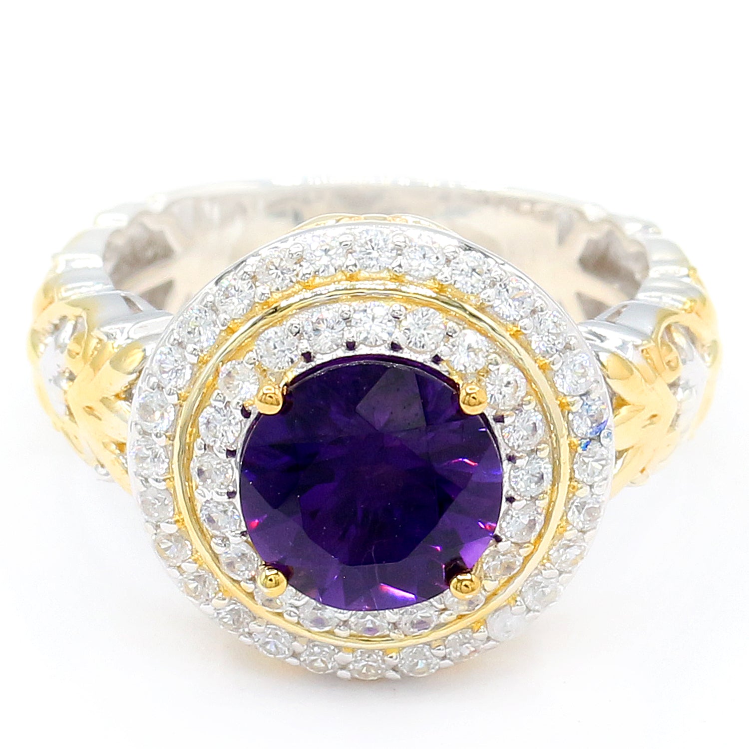 Gems en Vogue 4.65ctw Namibian Amethyst & White Zircon Double Halo Ring