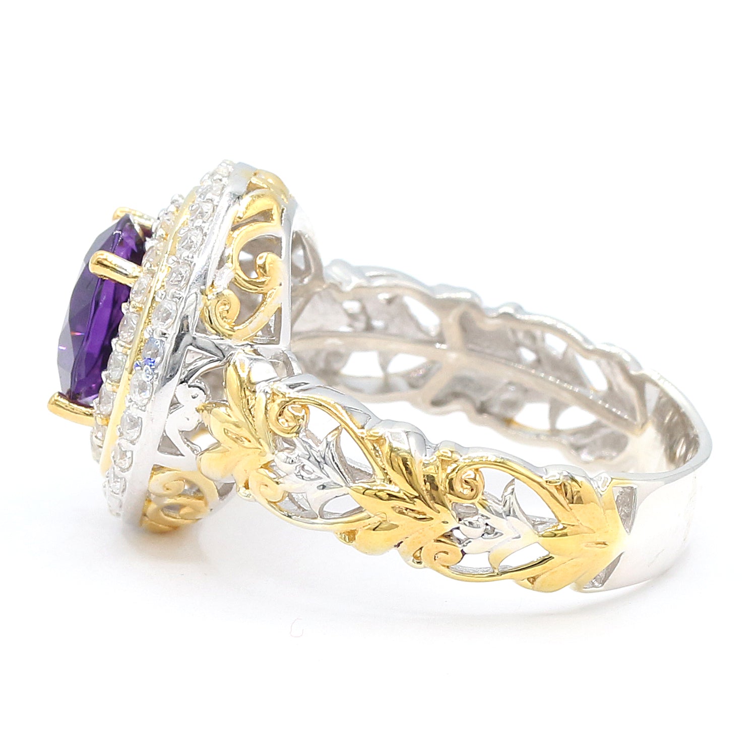 Gems en Vogue 4.65ctw Namibian Amethyst & White Zircon Double Halo Ring