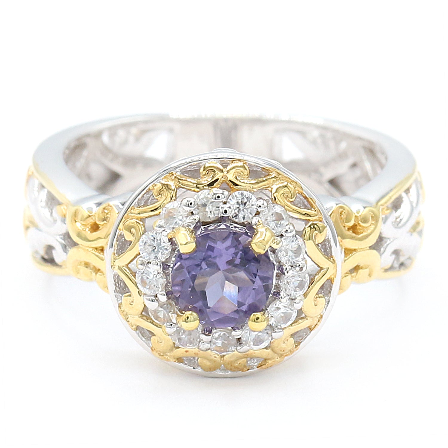 Gems en Vogue 0.87ctw Blue Amethyst & White Zircon Ring