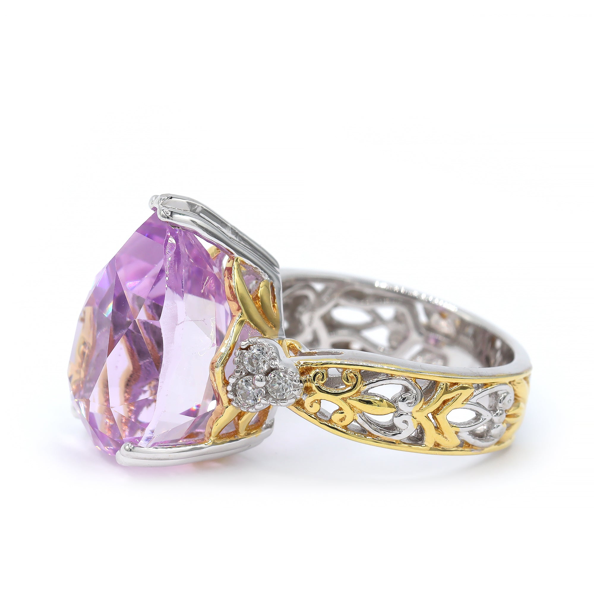 Gems en Vogue One-of-a-Kind 24K Palladium Silver 16.18ctw Pink Kunzite & White Zircon Ring