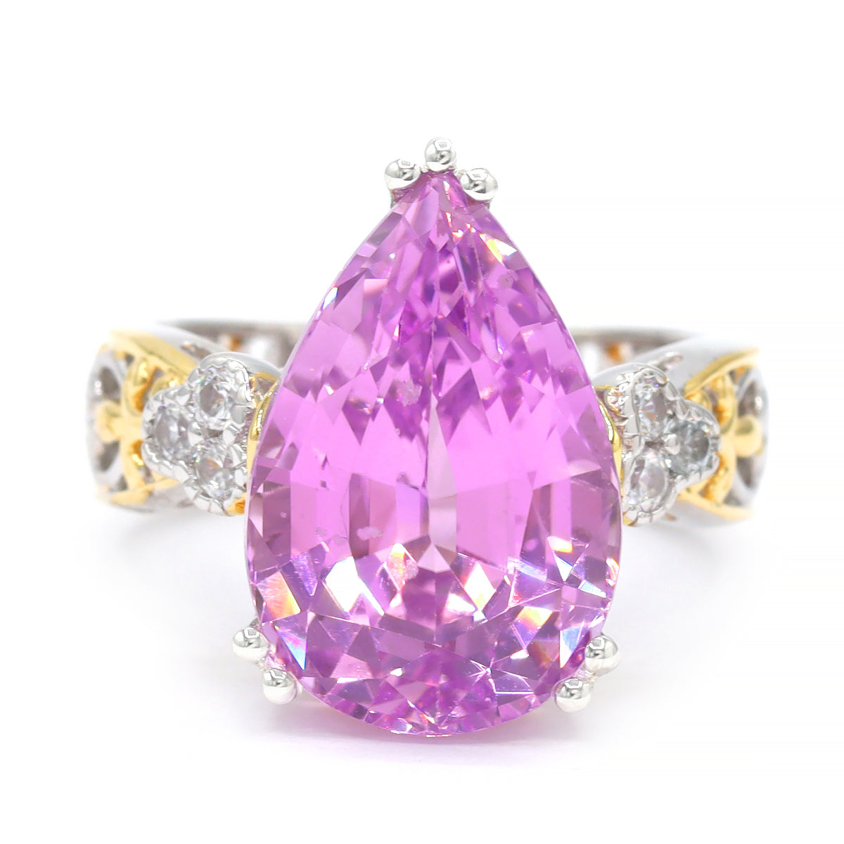 Gems en Vogue One-of-a-Kind 24K Palladium Silver 13.16ctw Pink Kunzite & White Zircon Ring