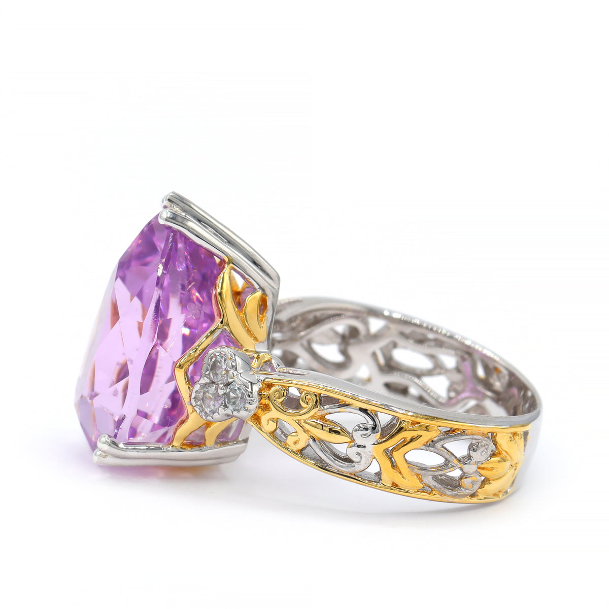 Gems en Vogue One-of-a-Kind 24K Palladium Silver 13.16ctw Pink Kunzite & White Zircon Ring