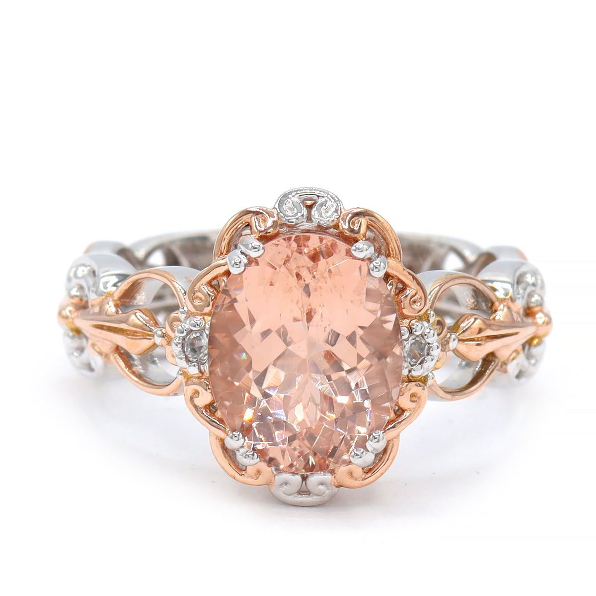 Gems en Vogue 18K Palladium Silver 3.27ctw Morganite & White Zircon Ring