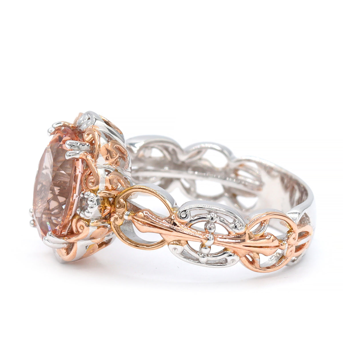 Gems en Vogue 18K Palladium Silver 3.27ctw Morganite & White Zircon Ring