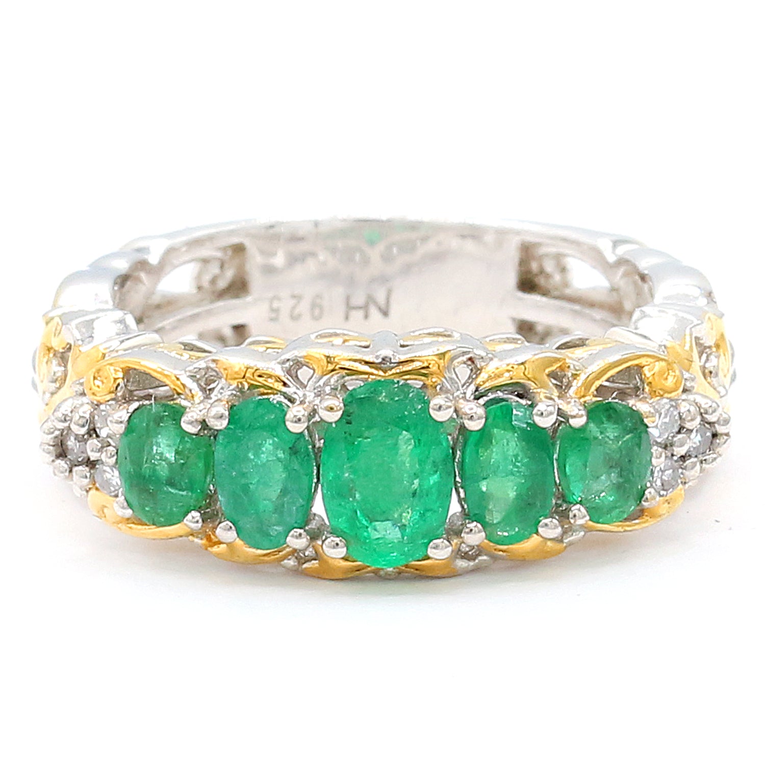 Gems en Vogue 1.41ctw Grizzly Emerald & Diamond Five Stone Ring