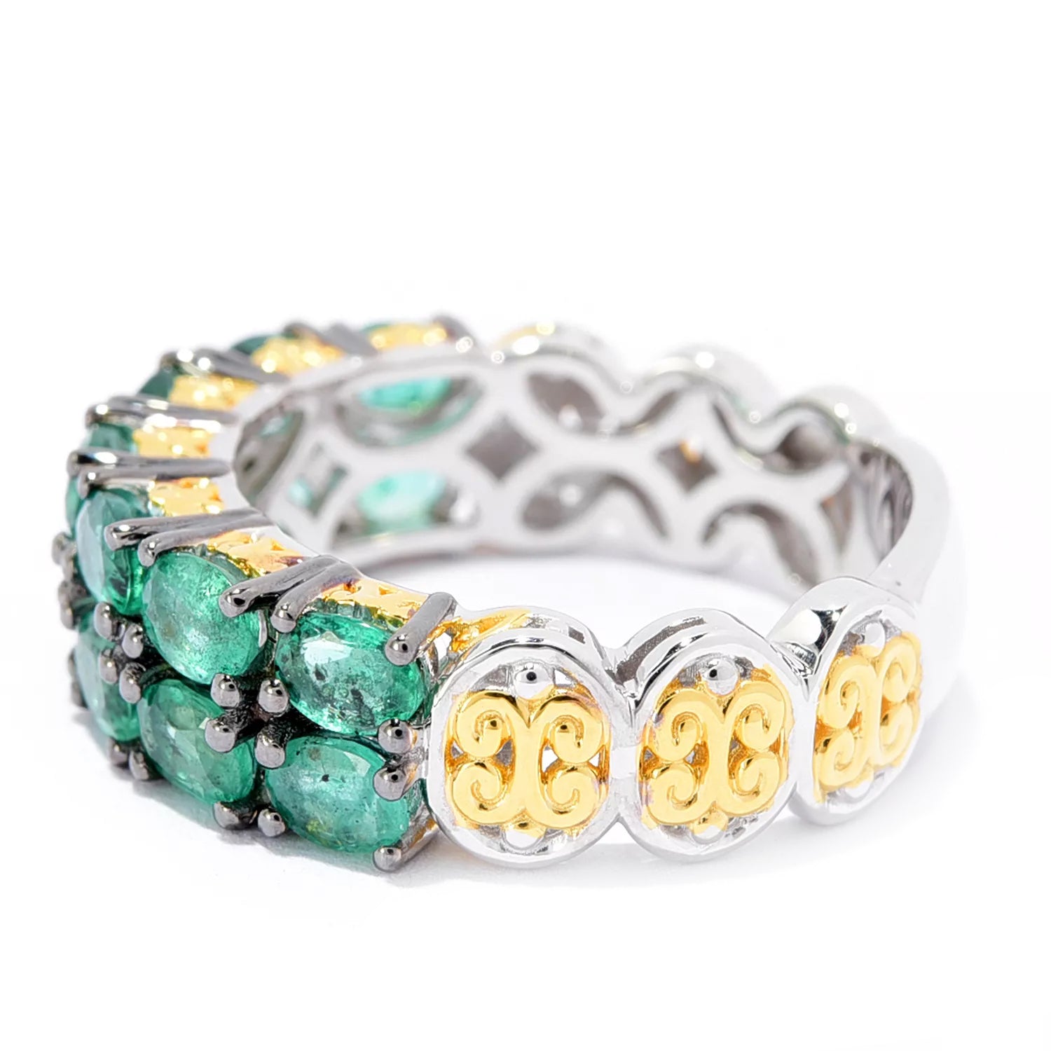 Gems en Vogue 2.10ctw Grizzly Emerald Double Row Ring