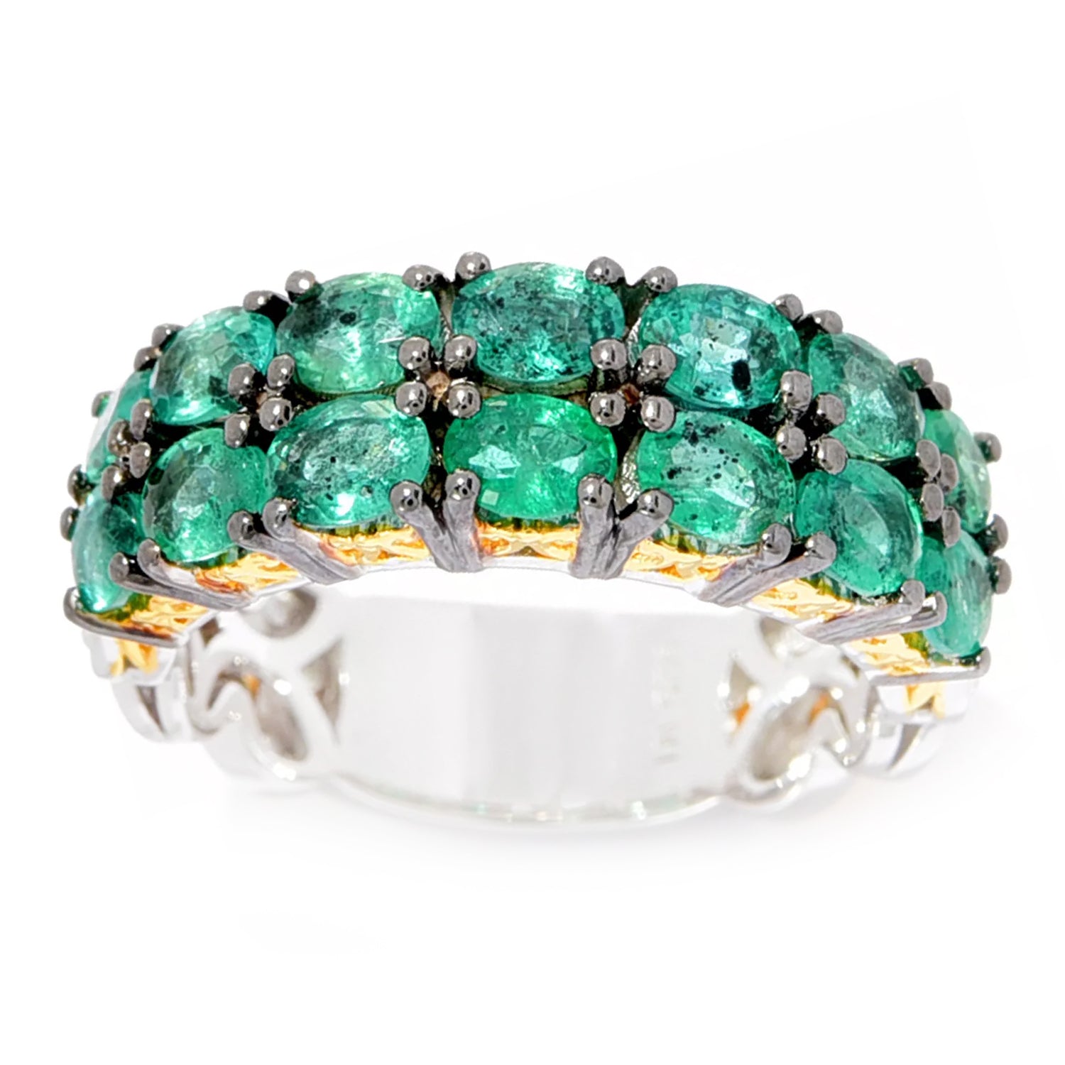 Gems en Vogue 2.10ctw Grizzly Emerald Double Row Ring