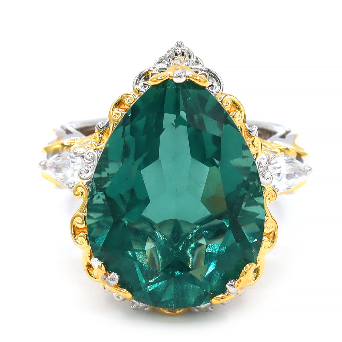 Gems en Vogue One-of-a-Kind 24K Palladium Silver 20.70ct Teal Fluorite & White Zircon Ring