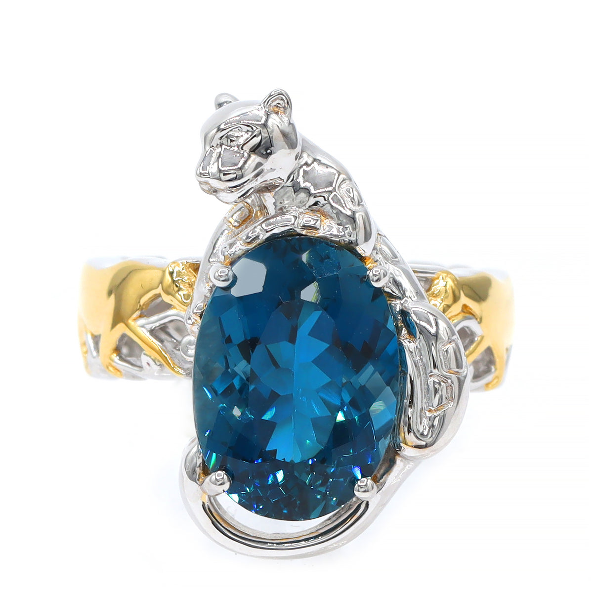 Bague Gems en Vogue en topaze bleu de Londres Tillion de 7,60 carats et zircon blanc Halo