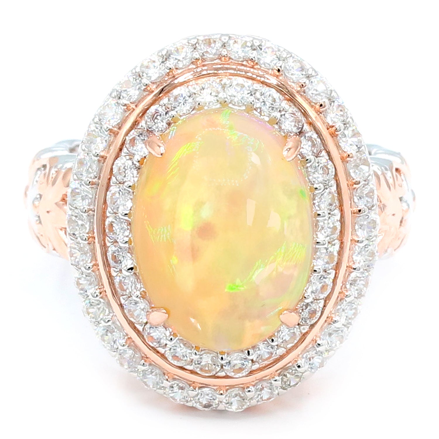 Couture Gems Ethiopian Opal & White Zircon Double Halo Ring