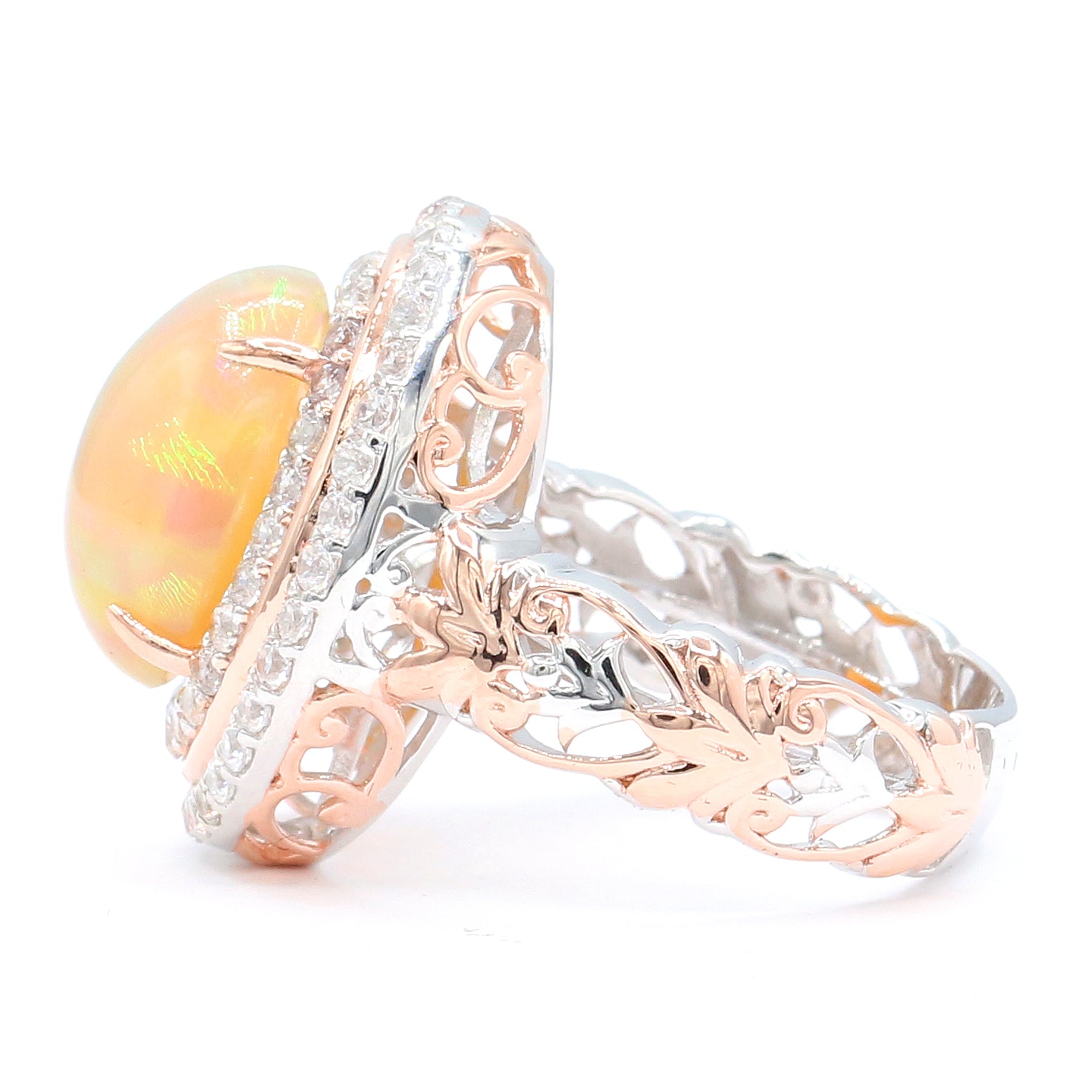 Couture Gems Ethiopian Opal & White Zircon Double Halo Ring