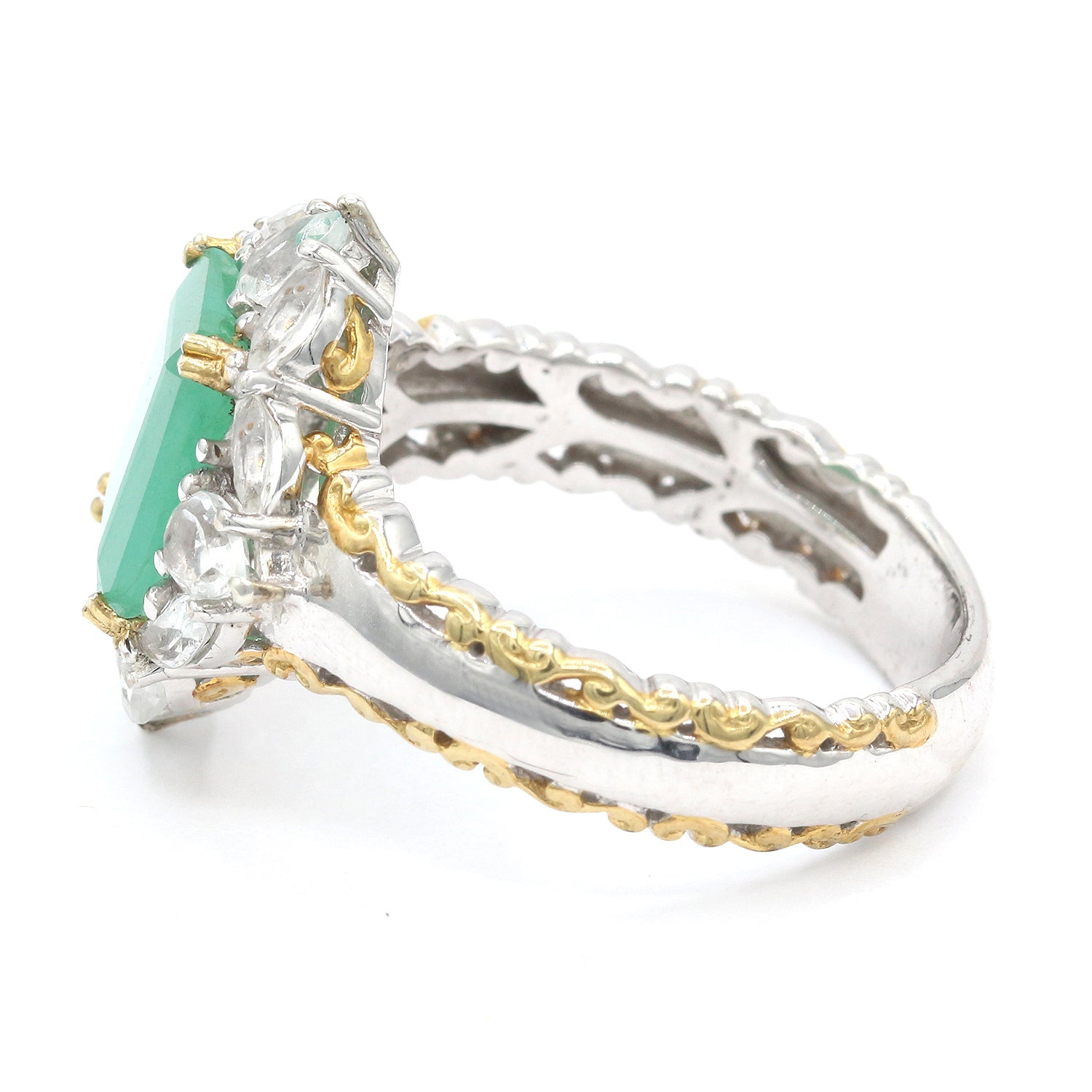Gems en Vogue 4.08ctw Opaque Grizzly Emerald & White Topaz Ring