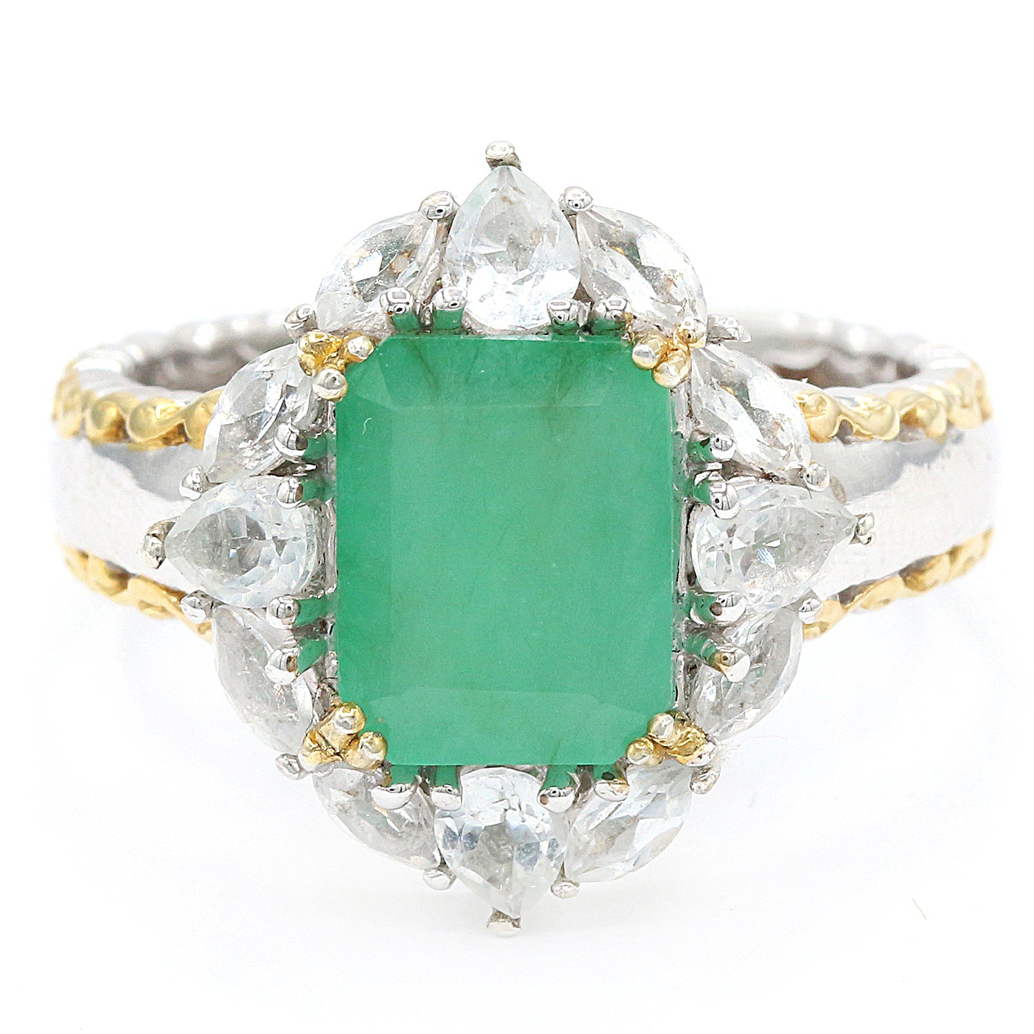 Gems en Vogue 4.08ctw Opaque Grizzly Emerald & White Topaz Ring