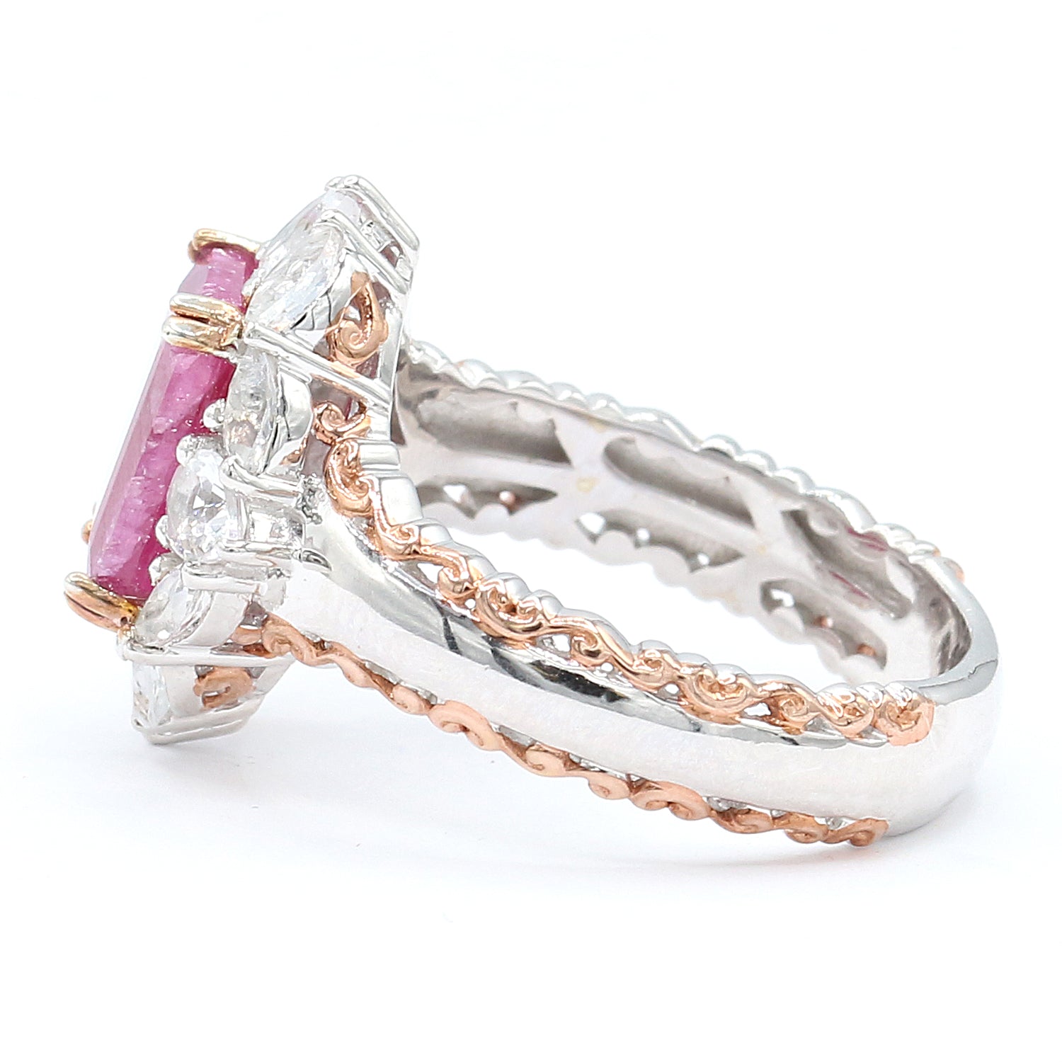 Gems en Vogue 4.60ctw Opaque Mozambique Ruby & White Topaz Ring